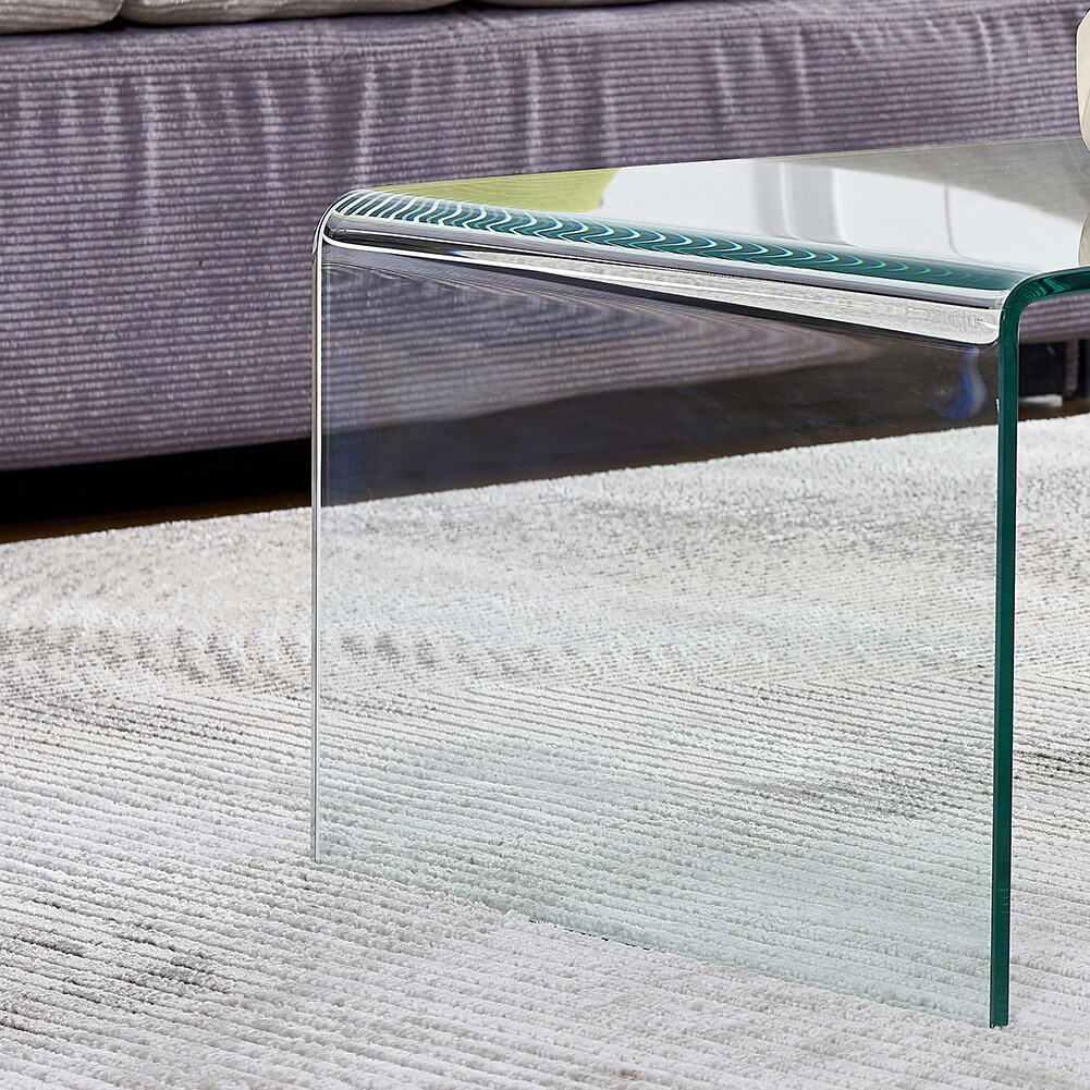 Modern Rectangular Waterfall Design Tempered Glass Coffee Table