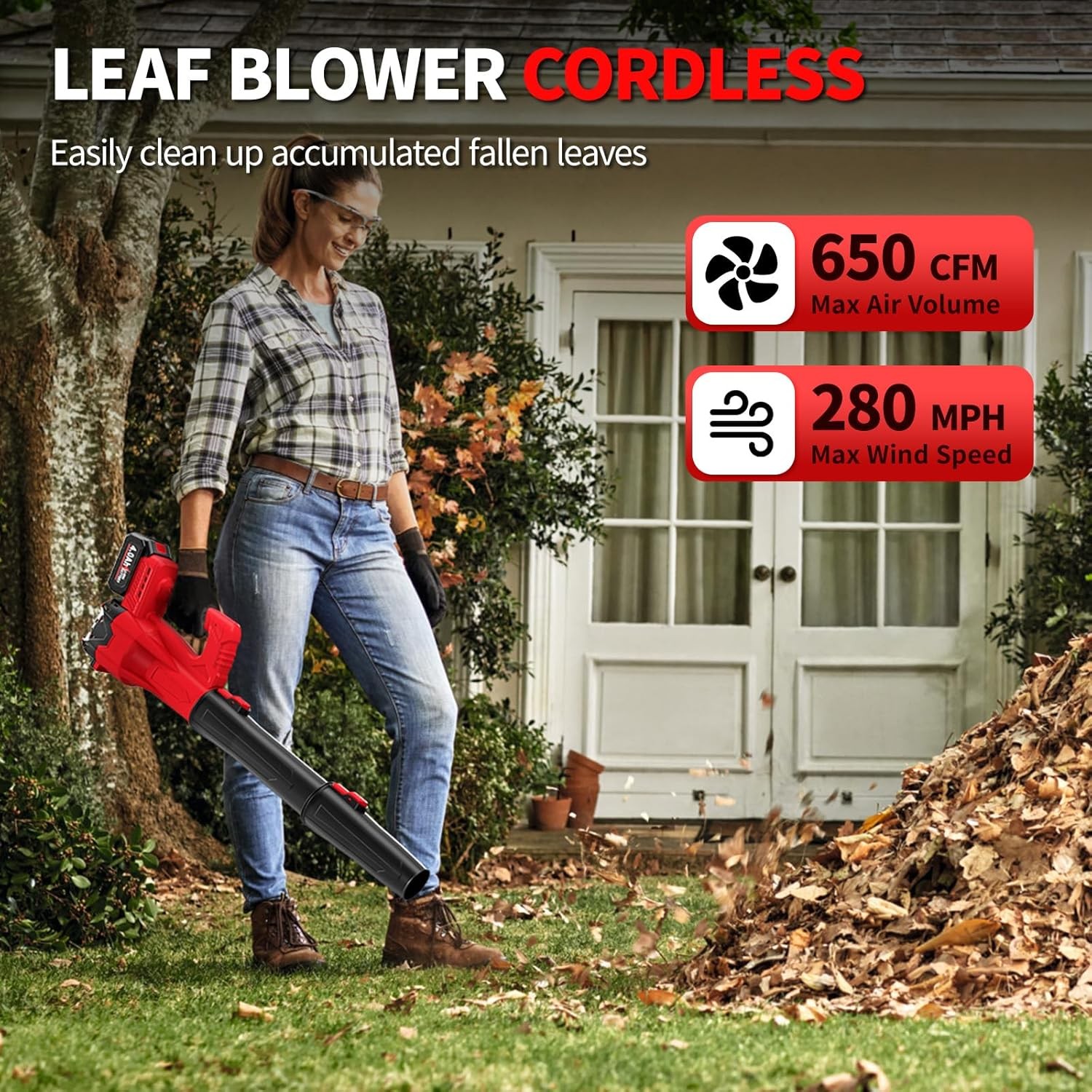 Electric Leaf Blower Cordless, 21V Battery Powered leaf blower with 2*2.0Ah Batt