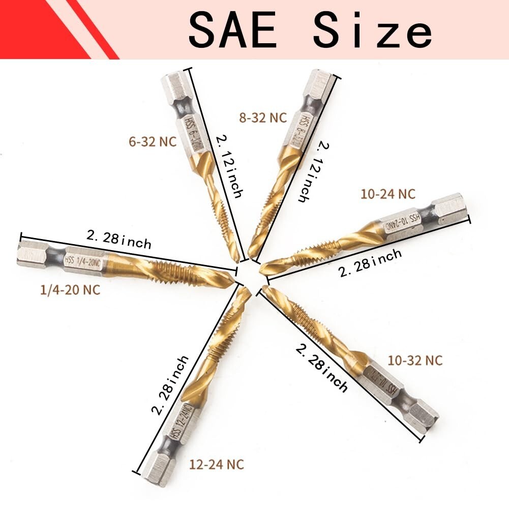 Titanium Combination Drill Tap Bit Set 13PCS for SAE and Metric Tap Bits Kit