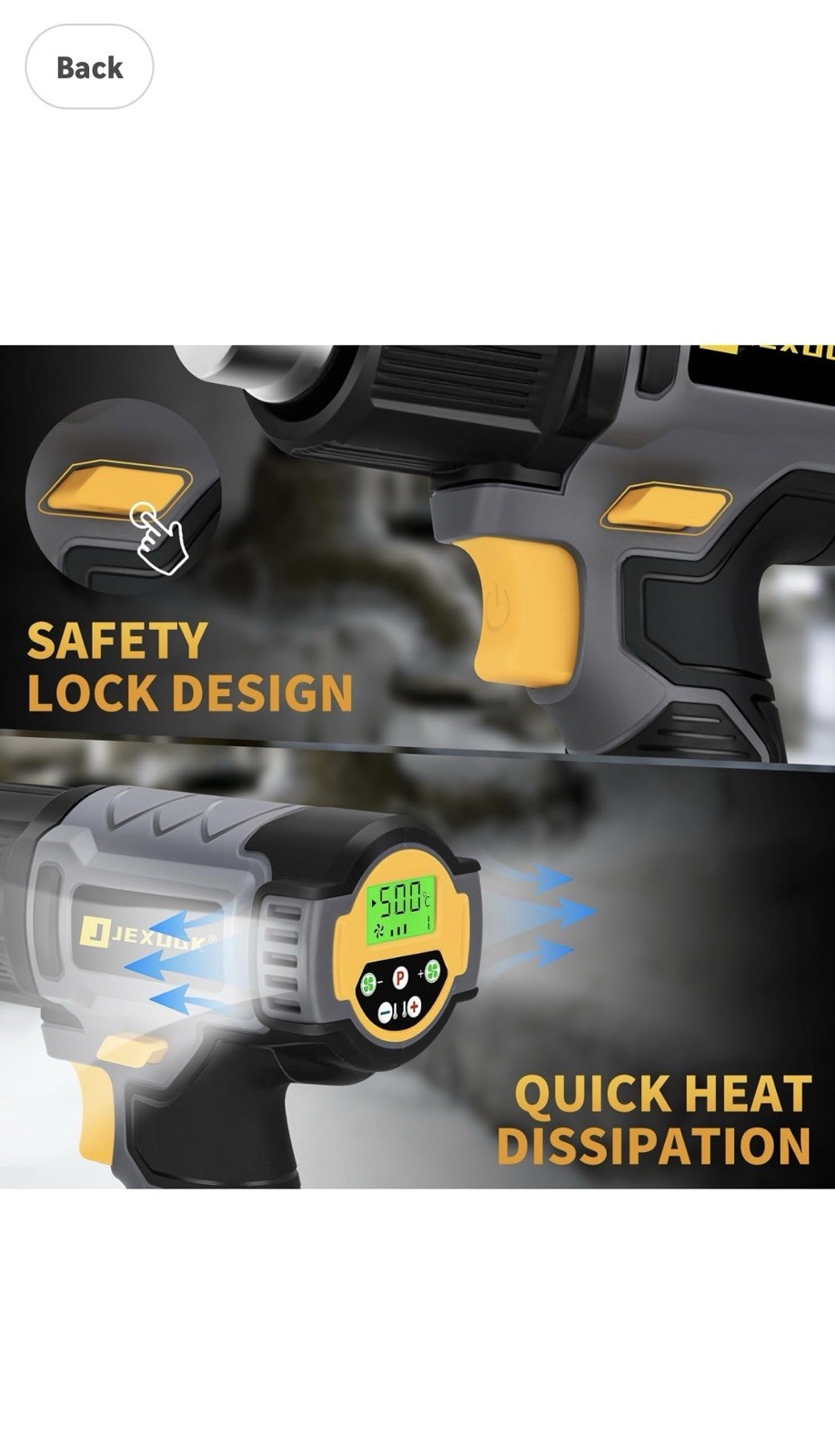LCD Cordless Heat Gun, Portable Hot Air Gun with 2 x 6.0Ah Battery, Pistola De C