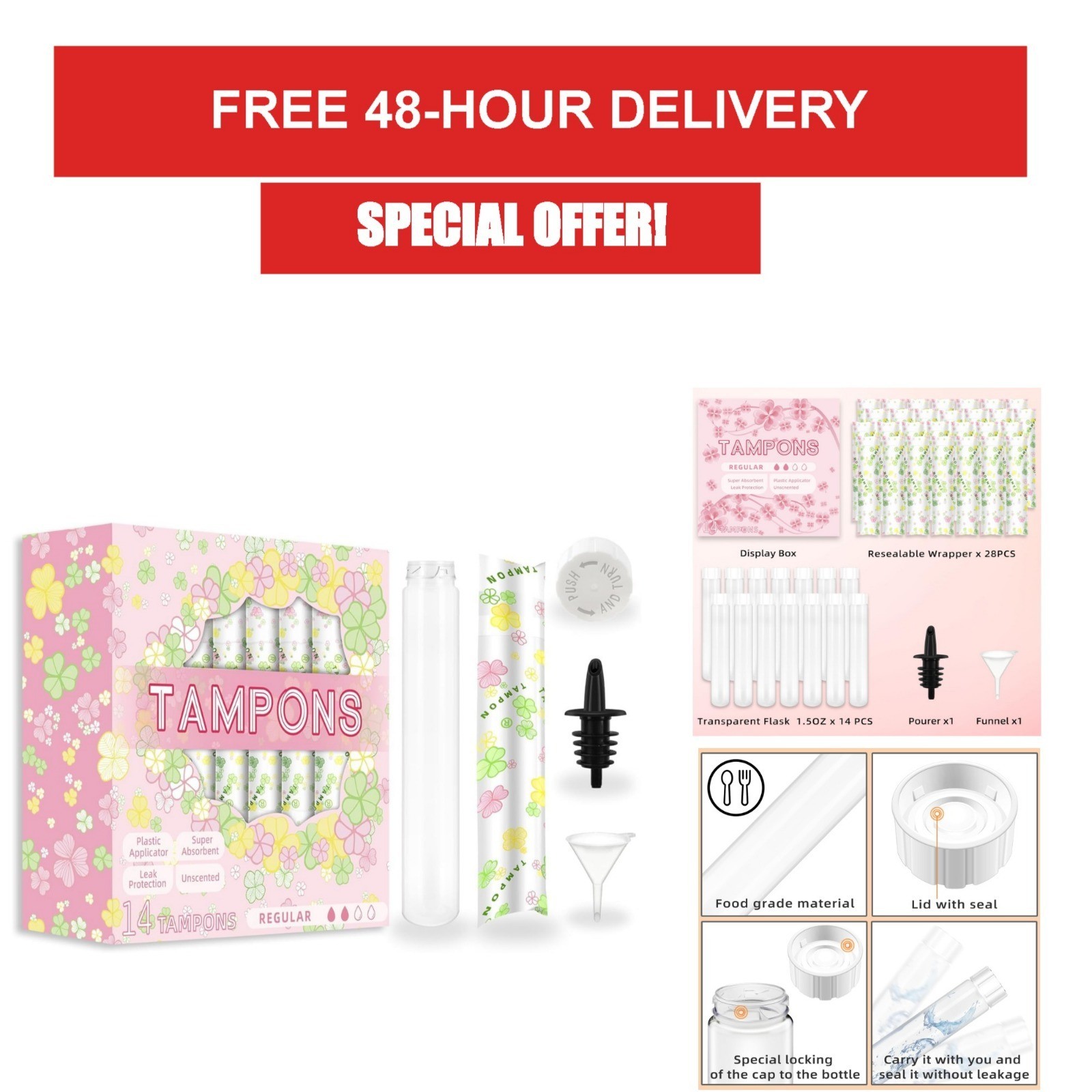 JUSONEY 14 Pack Tampon Flasks, Leakproof Hidden Alcohol Containers