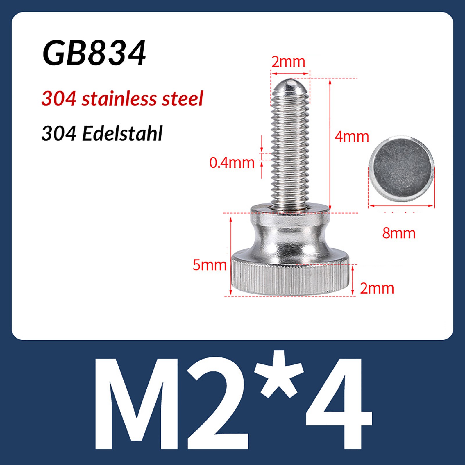 KNURLED THUMB SCREWS A2 STAINLESS STEEL HAND TURN KNOB BOLTS M2 M2.5 M3 M4 – M10