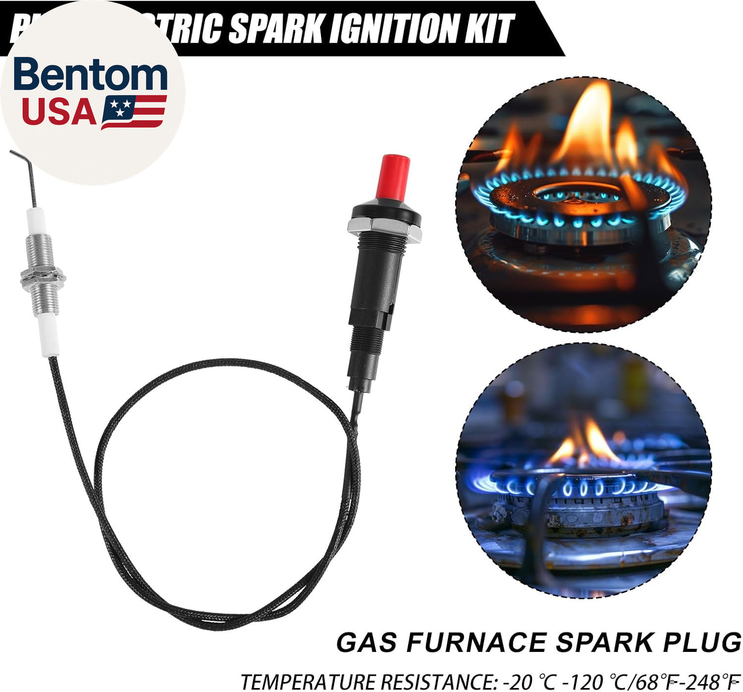 2Pcs Piezo Igniter with Spark Ignition, Propane Push Button Threaded Electrode B
