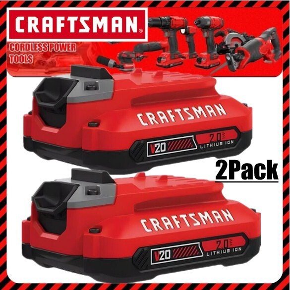 2 PACK For CRAFTSMAN CMCB202 20V 2.0Ah Battery V20 20 Volt Lithium-ion /Charger