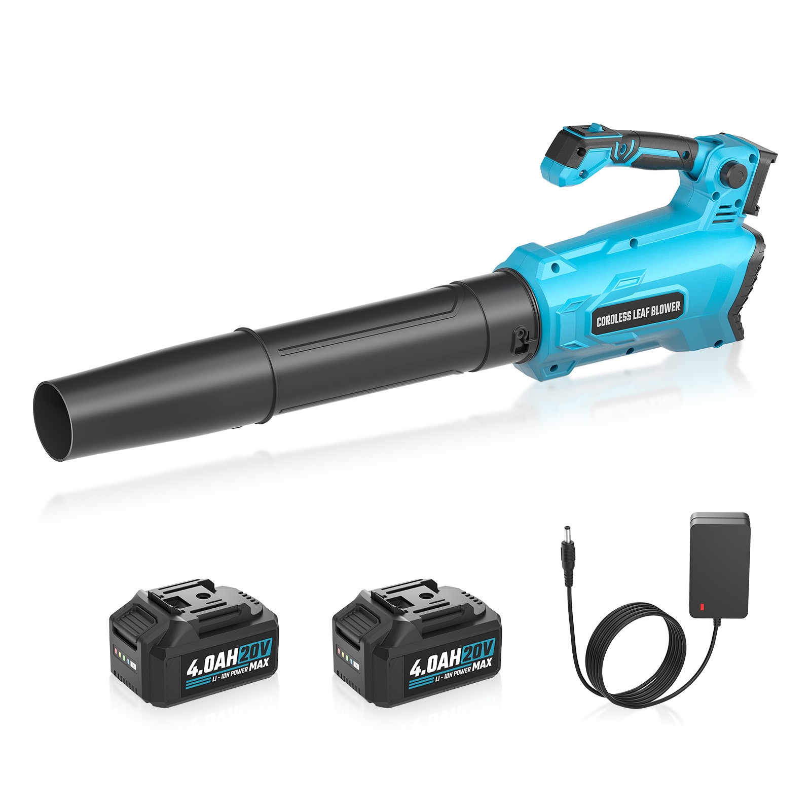 20V Cordless Leaf Blower 450 CFM 150 MPH w/2x 4.0Ah Batteries & Charger