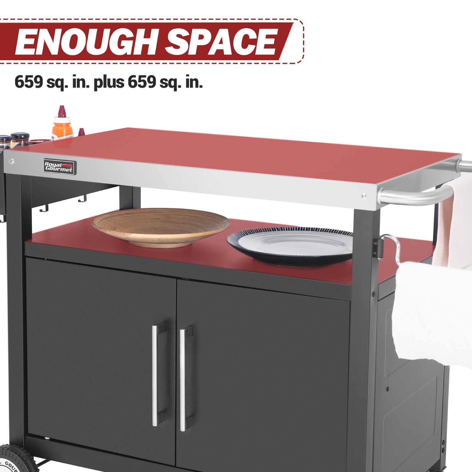 Royal Gourmet Movable Kitchen Cart with Storage Cabinet Grill Food Prep Table