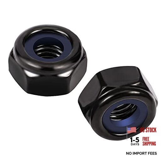 Nylon Insert Hex Lock Nuts Locknuts, 304 Stainless Steel 18-8 1/4-20 25 Black