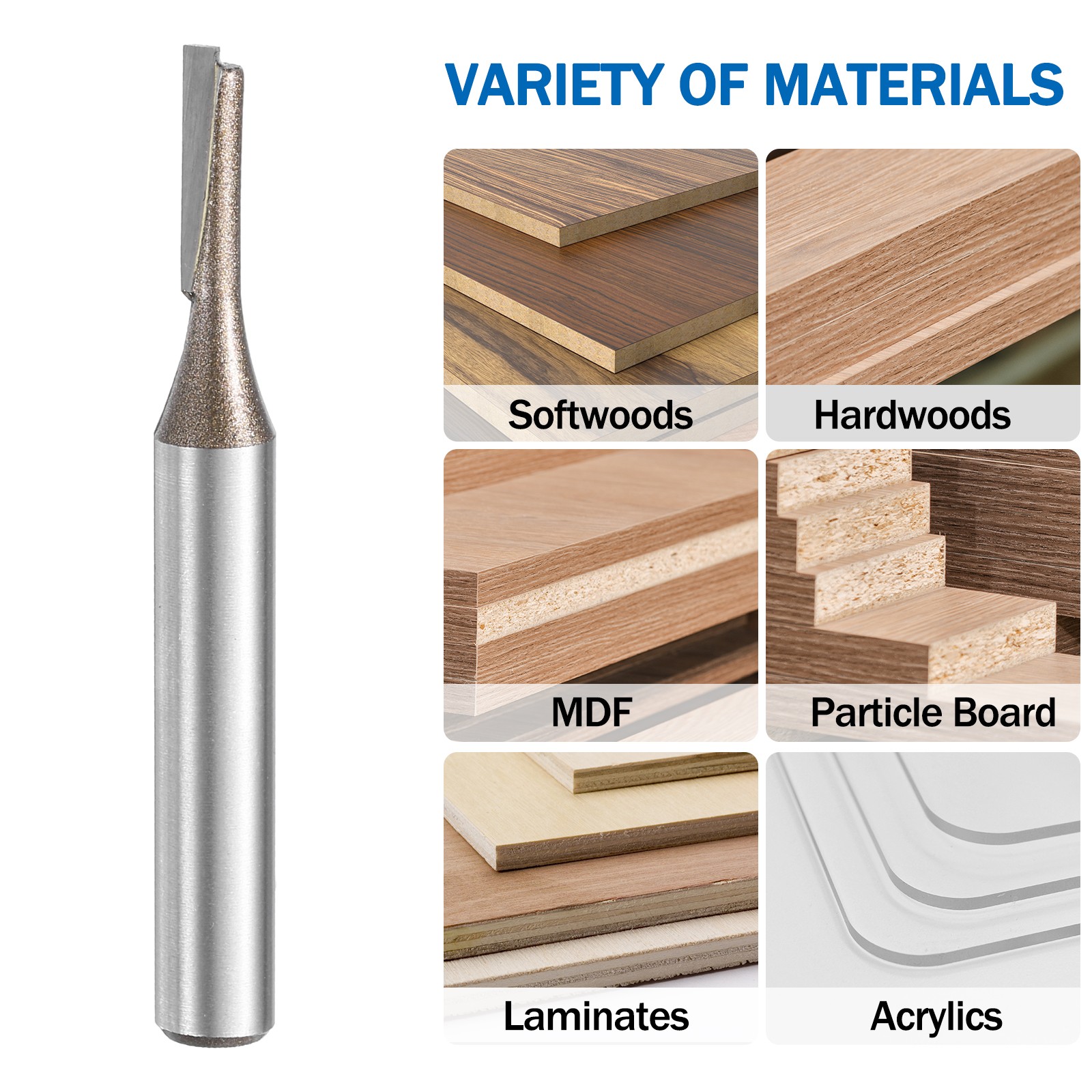 2pcs Straight Router Bit 1/4 Shank 1/8″ Cutting Dia 2 Flutes 0.51″ YG6 Carbide