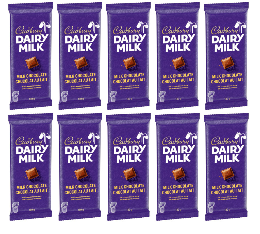 ( 10 PACK )Cadbury Dairy Milk Chocolate Bar 180g/6.3oz ( from Canada)63 OZ TOTAL