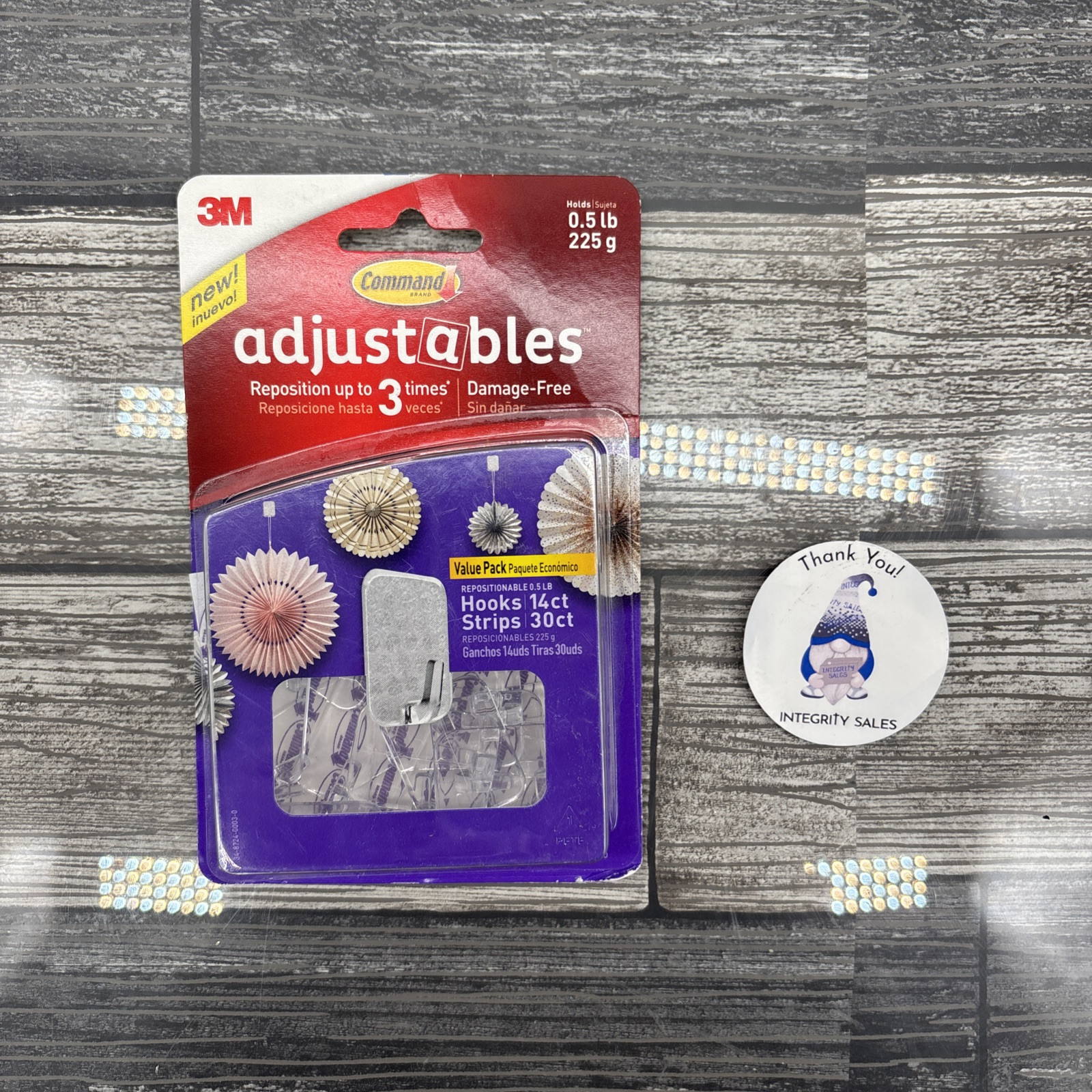 3M Command Adjustables Clear Repositionable 14 Hooks 30 Strips, 0.5-lb Hold {23}