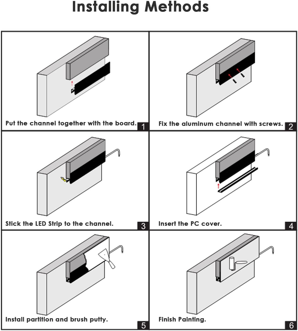 Trimless LED Channel 6 Pack – 6.6FT Aluminum Profile for Wall & Ceiling