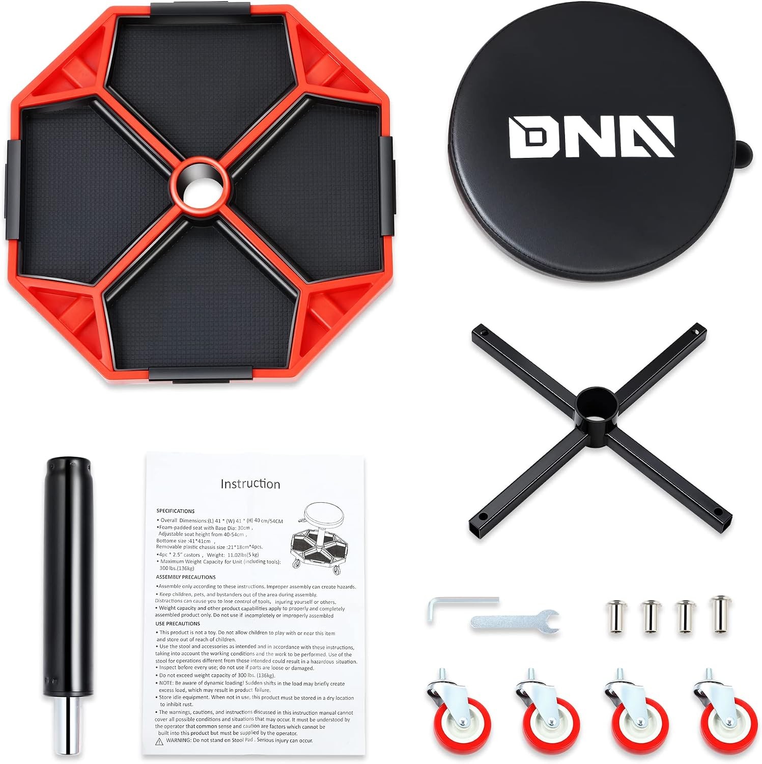 DNA Motoring Pneumatic Garage Stool 300lbs with Tray