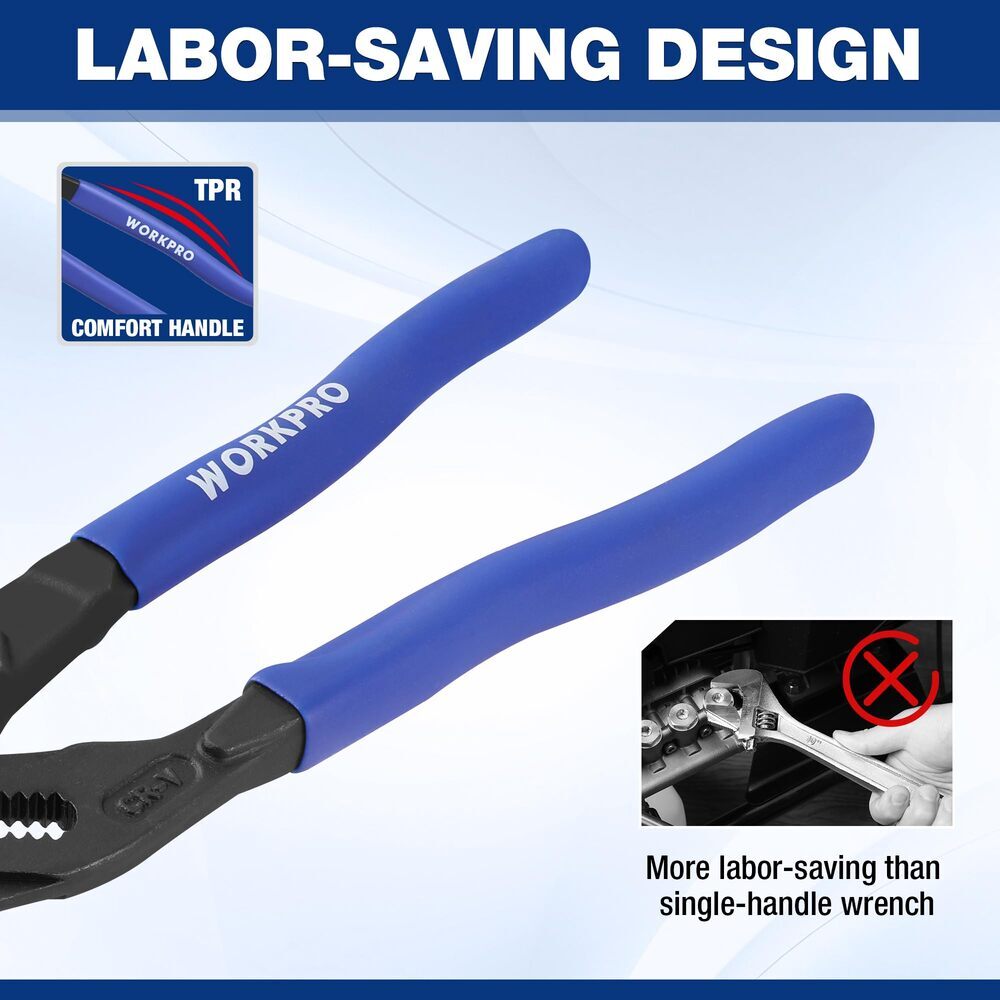 WORKPRO 10″ Plier Wrench Adjustable Parallel Smooth Jaw Pliers CR-V Construction
