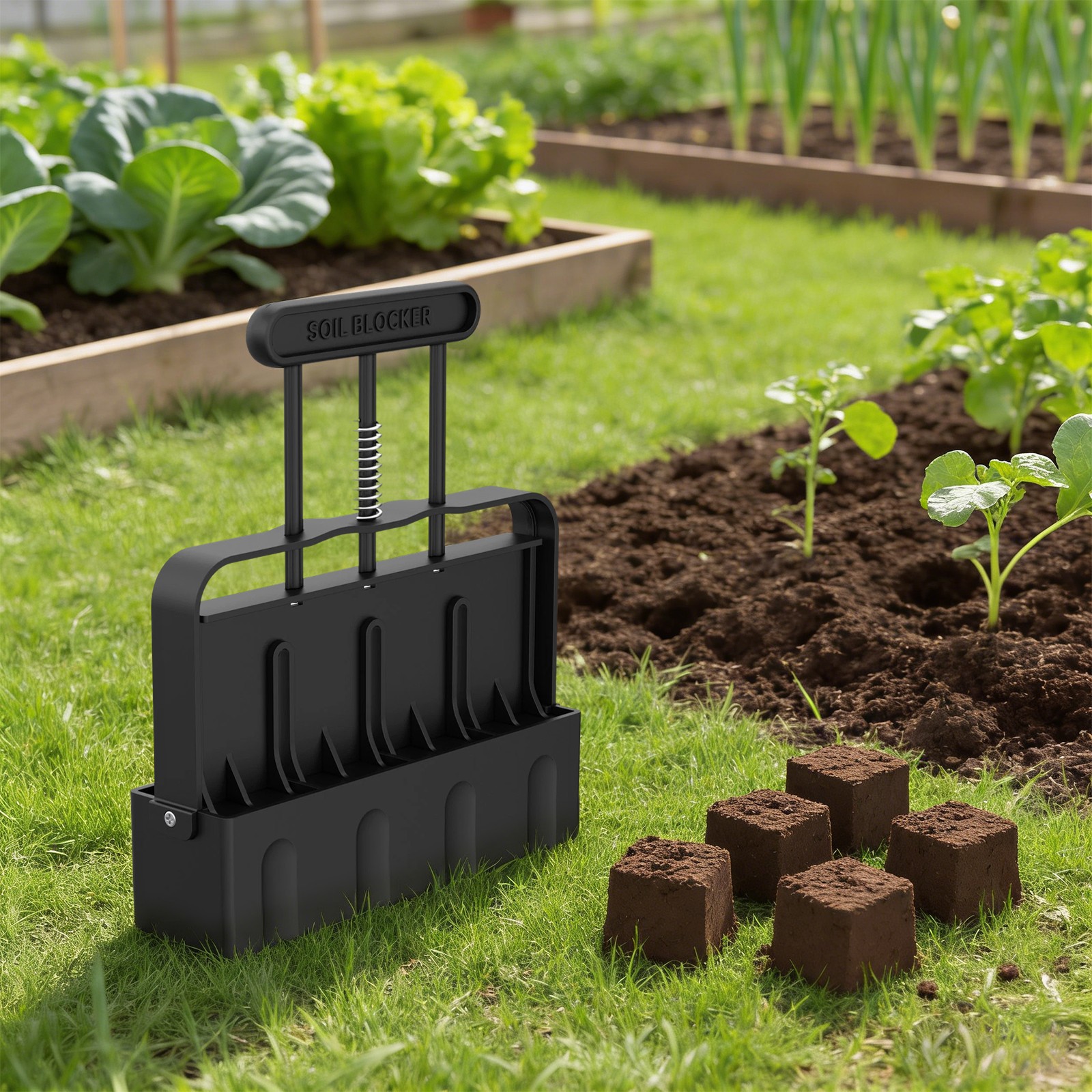 Handheld Soil Block Maker Model Mold With Automatic Spring Reset 8.46*1.97*6.1in