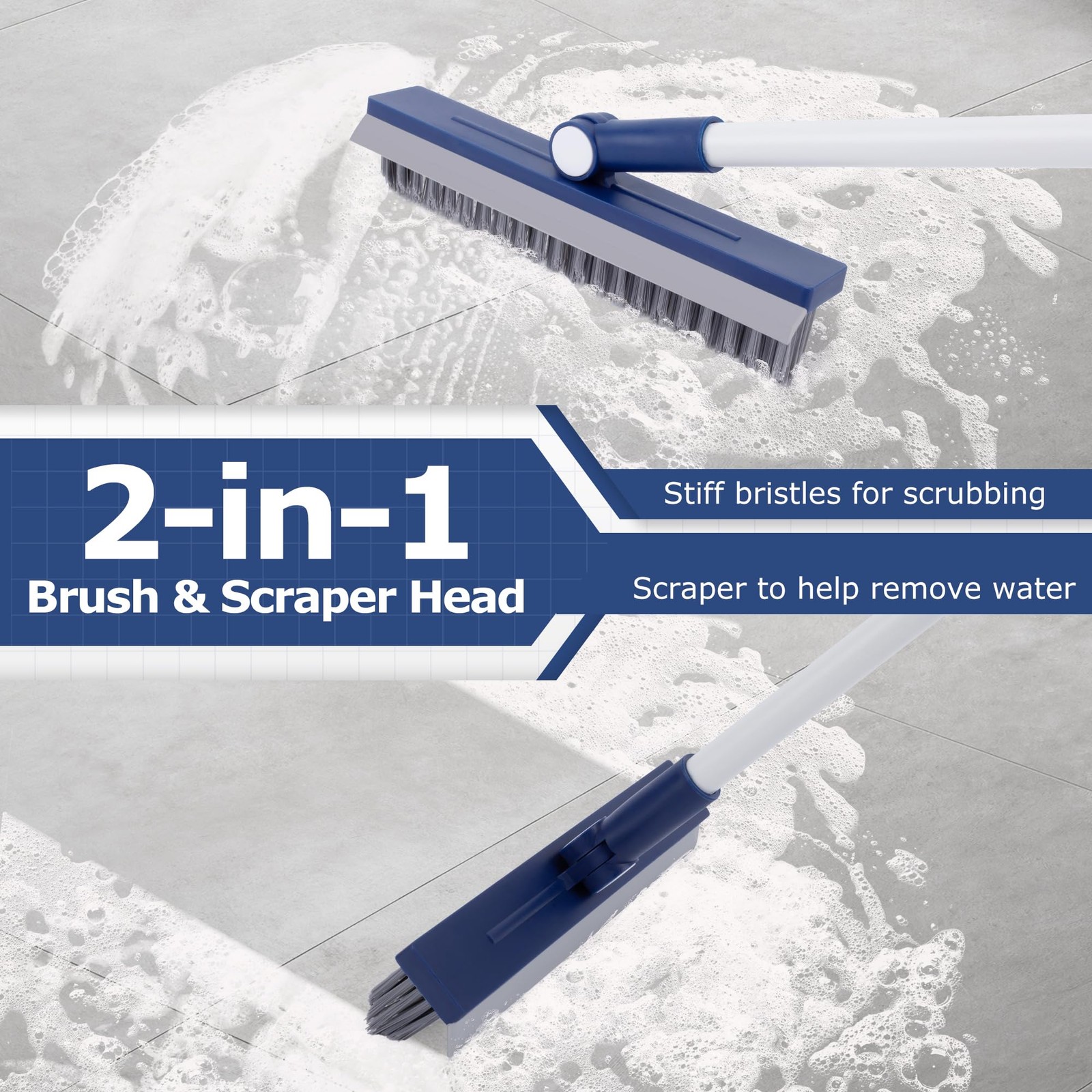 Grout Brush with Long Handle, Grout Cleaner Brush for Tile Floors