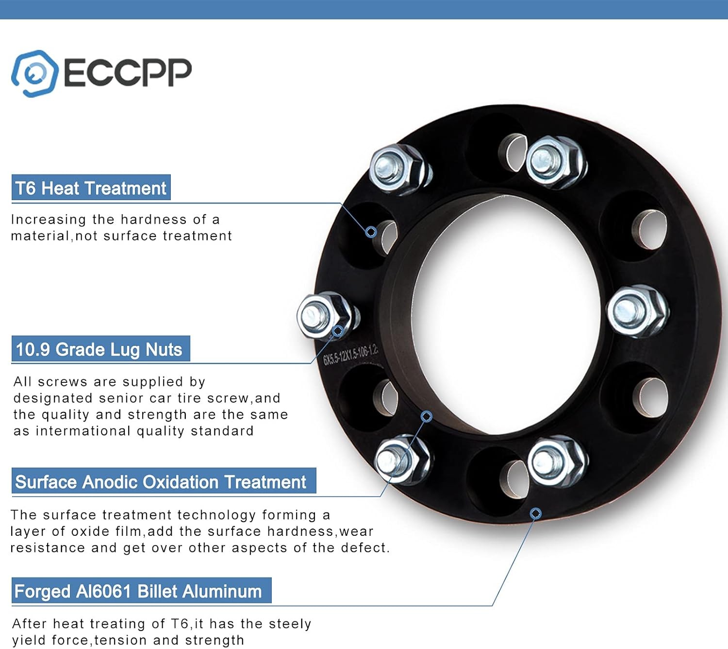 Pair 1.5 Inch 6 Lug Wheel Spacers