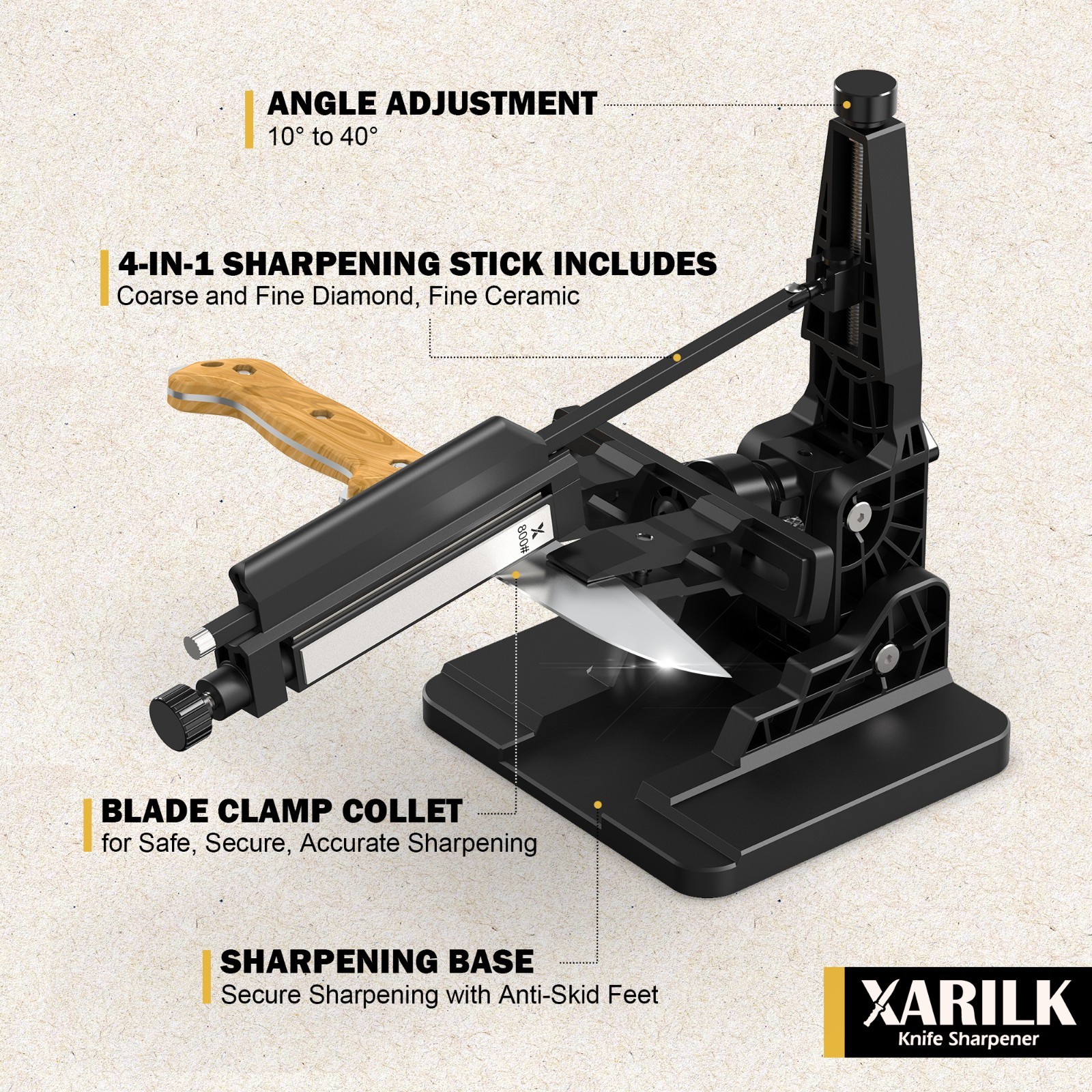 Upgraded Folding Knife Sharpener XAR-FS1, Adjustable Angle System, Diamond Stone