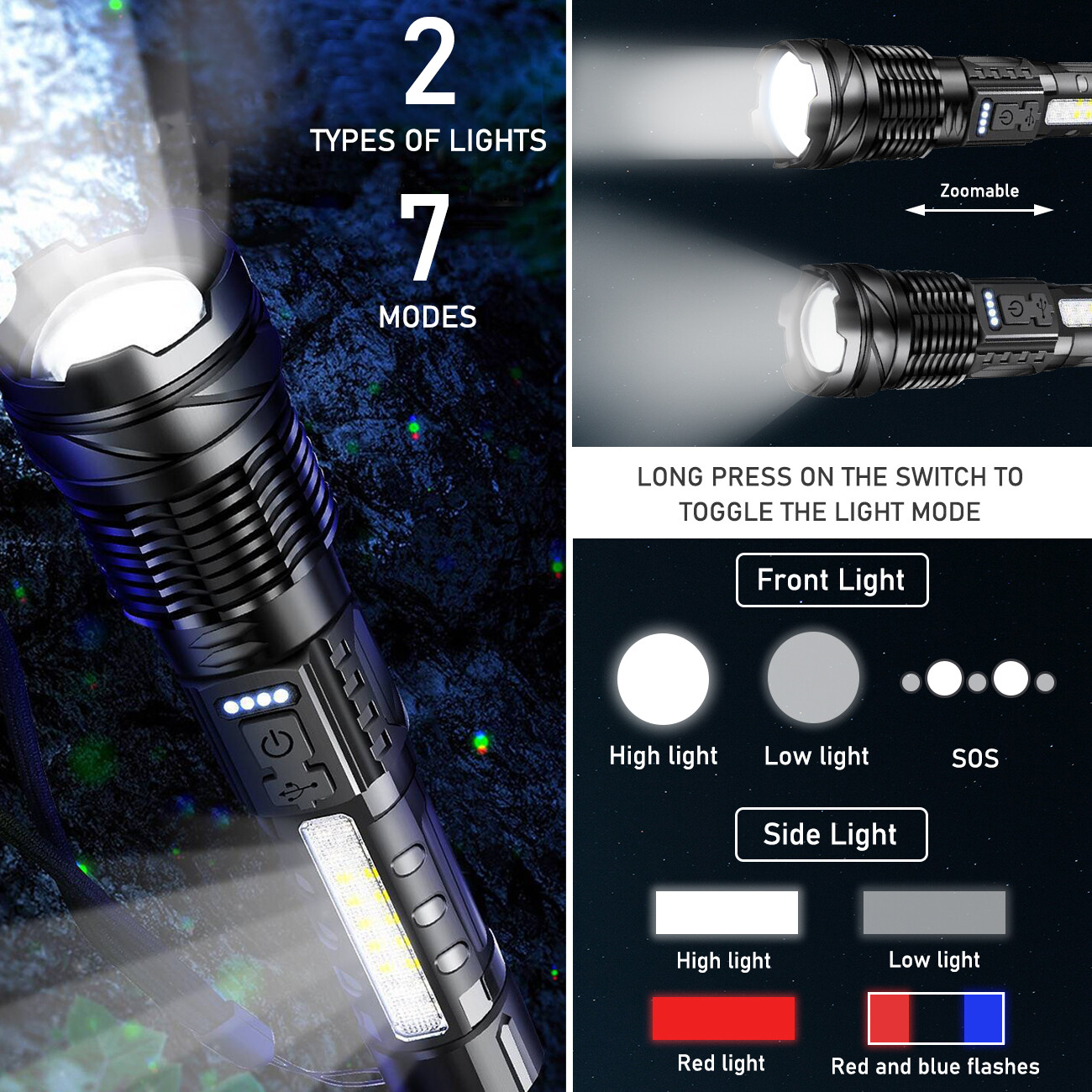 990000000 Lumen Super Bright LED Tactical Flashlight Rechargeable LED Work Light