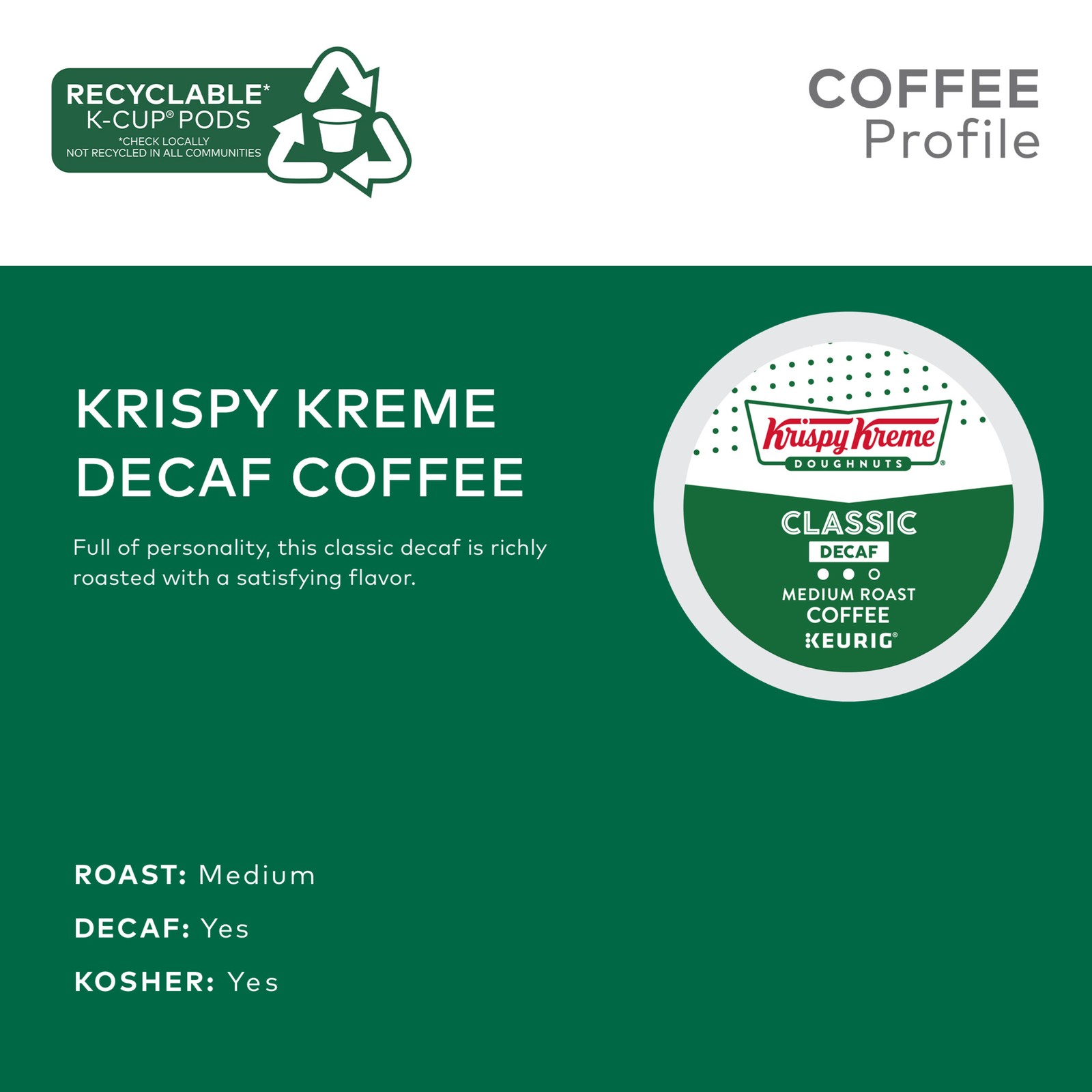 Krispy Kreme Classic Decaf Coffee, Keurig Single Serve K-Cup Pods, 24 Count