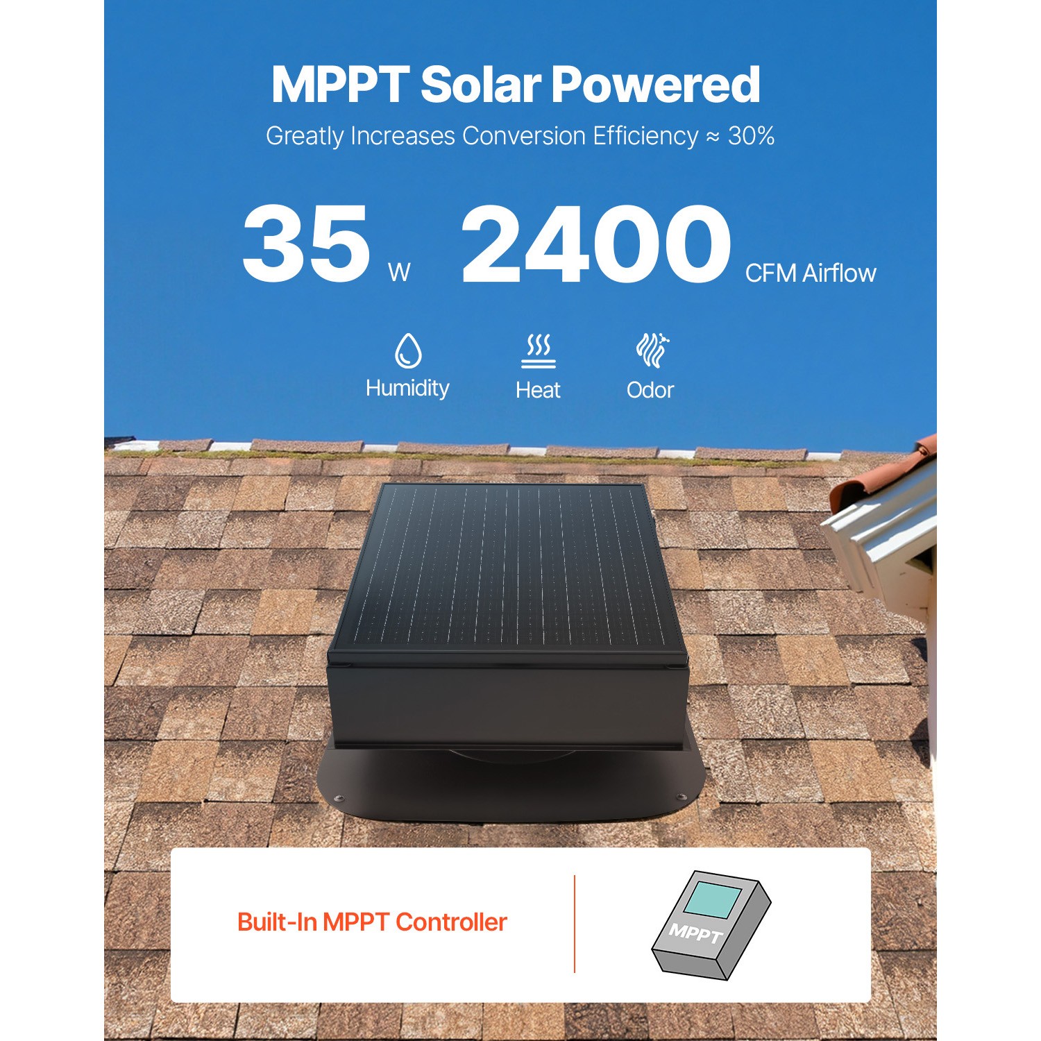 Uimoso 35W Solar-Powered Attic Fan with Thermostat and Brushless DC Motor