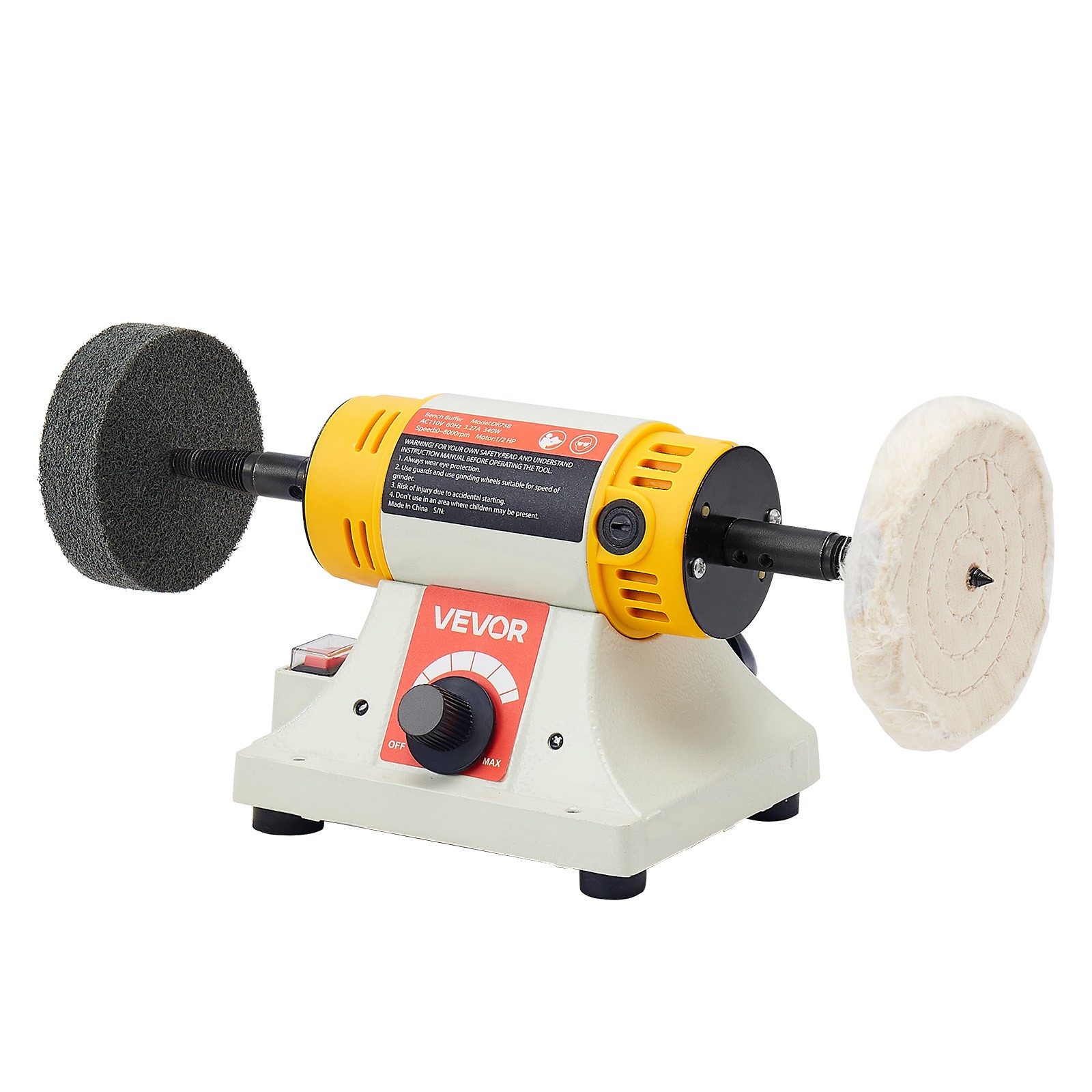 VEVOR 1/2HP Bench Buffer Polisher 0 to 8000RPM with 3-inch & 4-inch Wheels