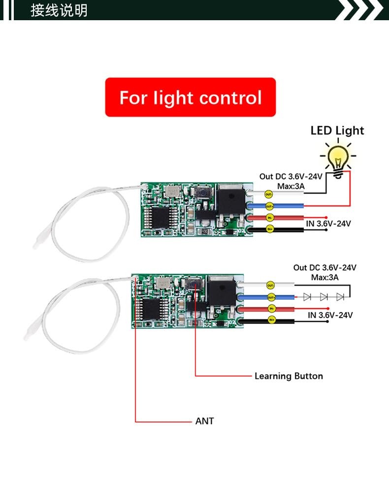 QIACHIP 433MHz Universal Wireless RF Remote Control Switch DC 6V 12V 1-SET