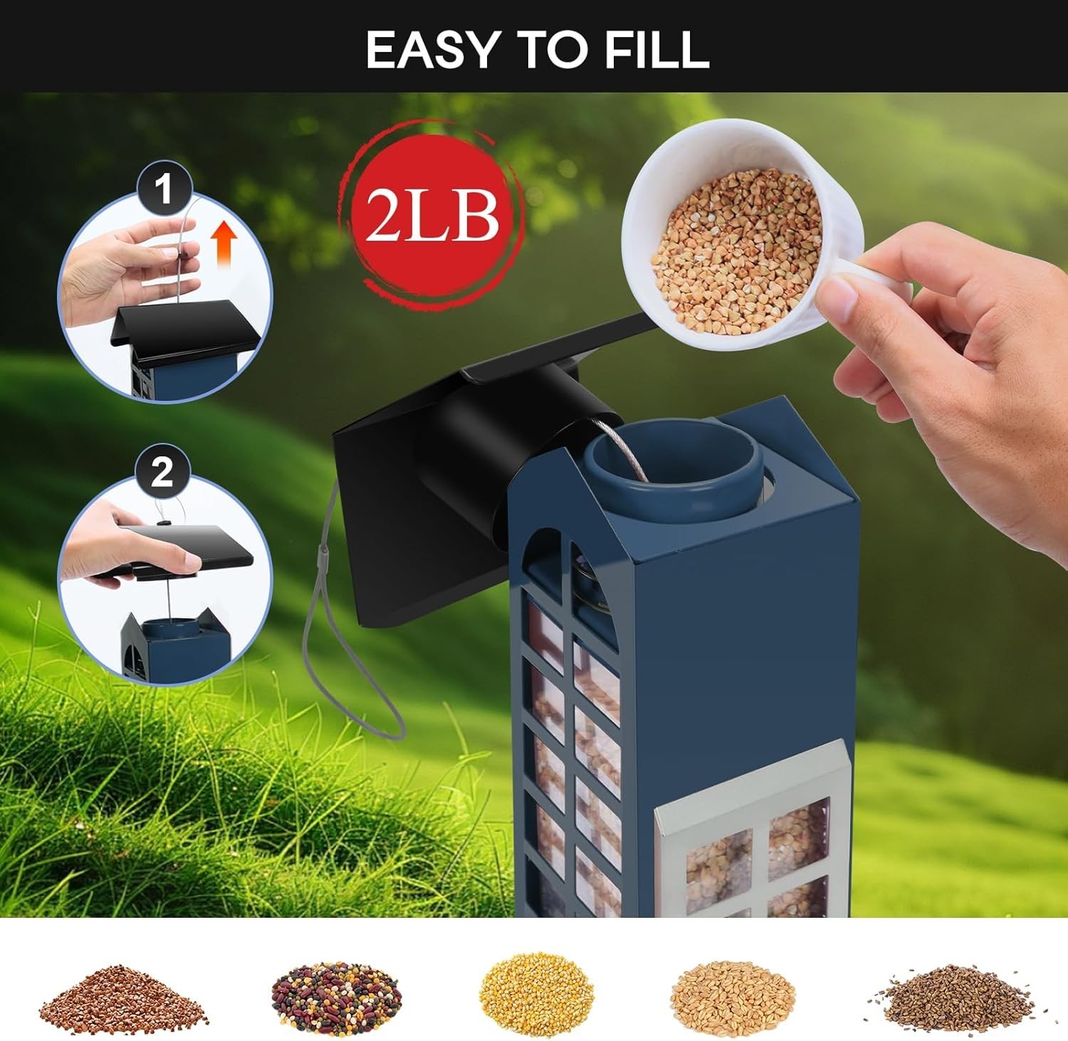 All-Weather Squirrel Proof Bird Feeder – 2LB Capacity, Adjustable Perches – Blue