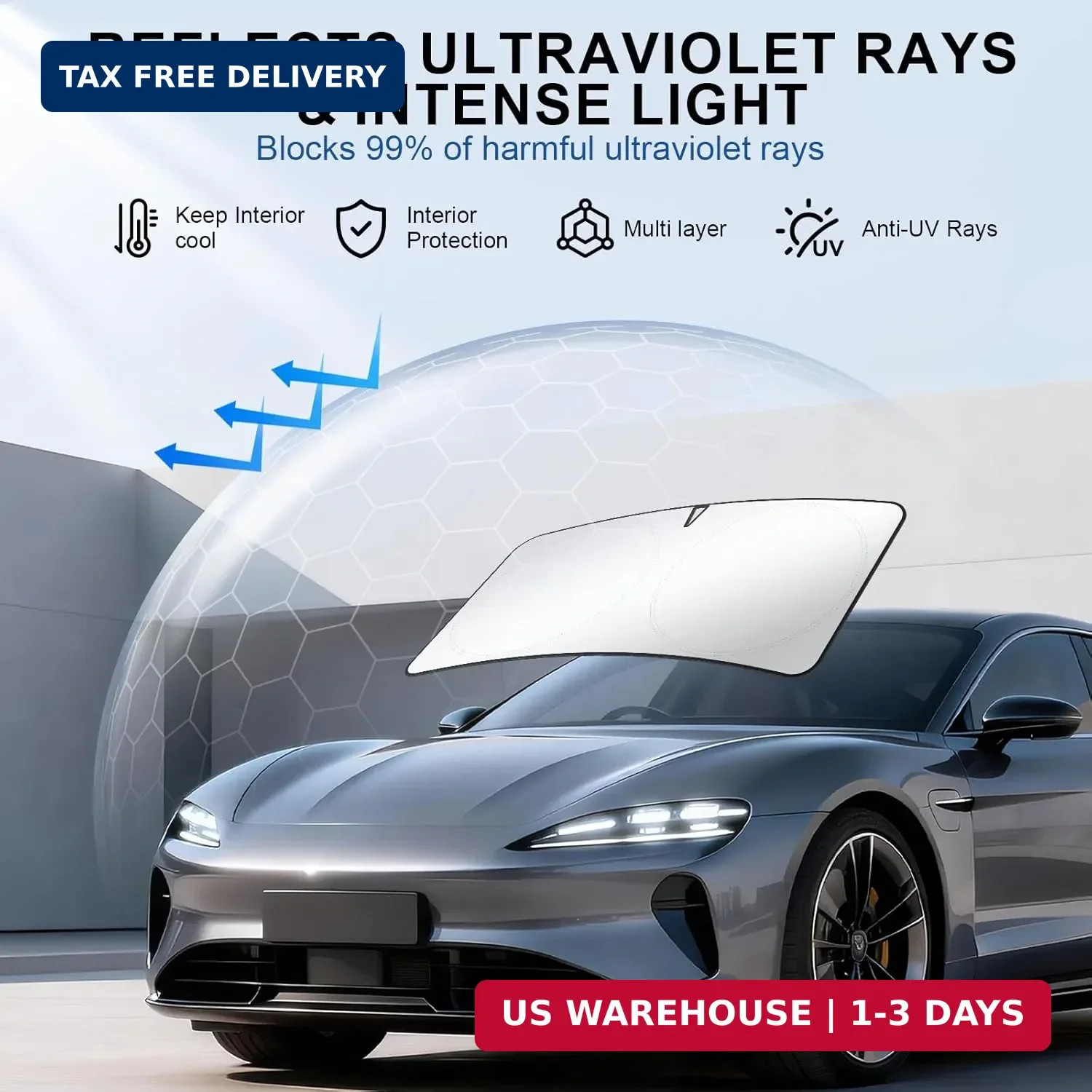 JUSTTOP Car Sun Shade Windshield – Foldable Sun Car Window Shield 300T Coated Si