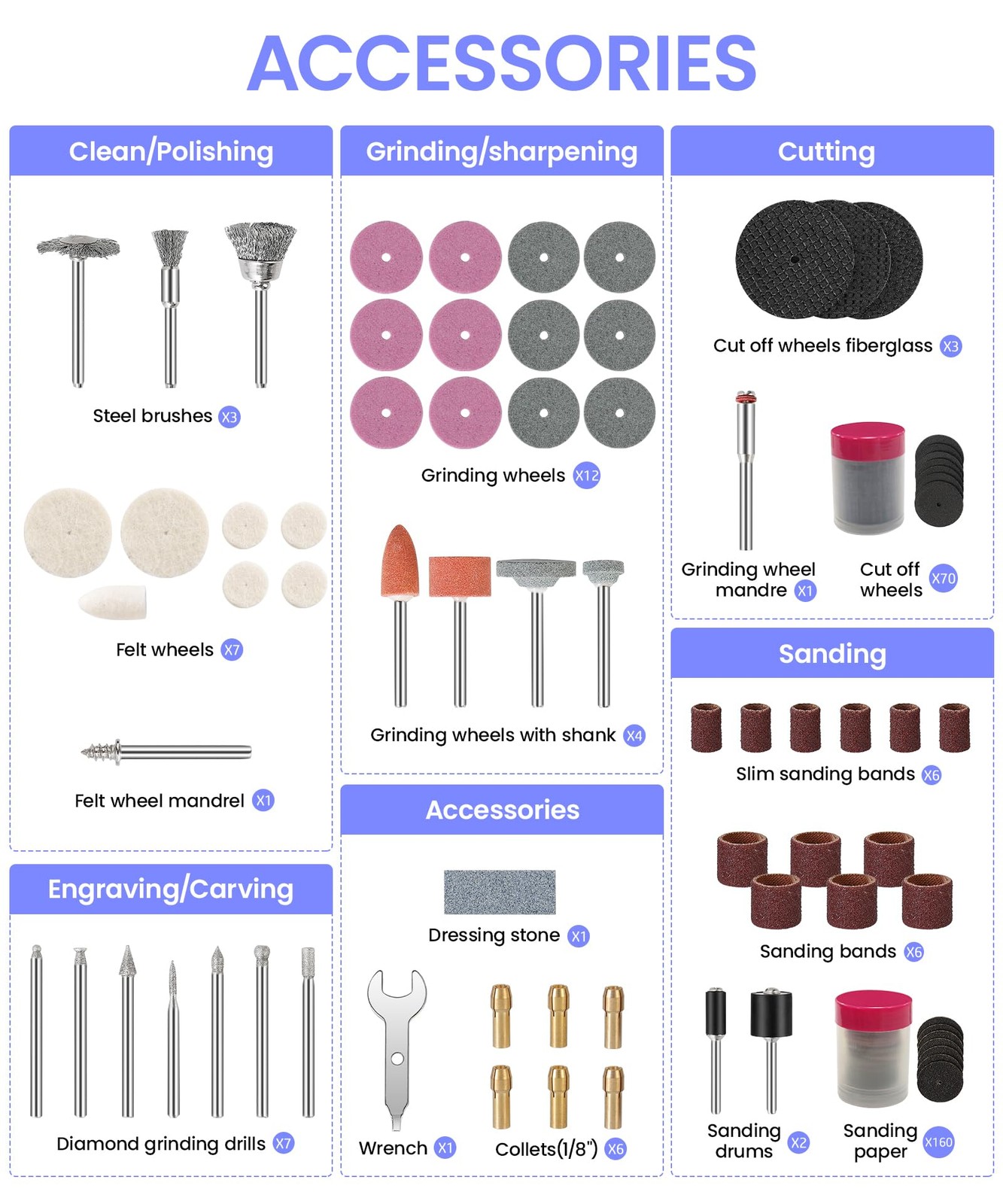Rotary Tool , 230Pcs Power Rotary Tool Kit, 1/8″(3.2mm) Diameter Shanks, Univ…