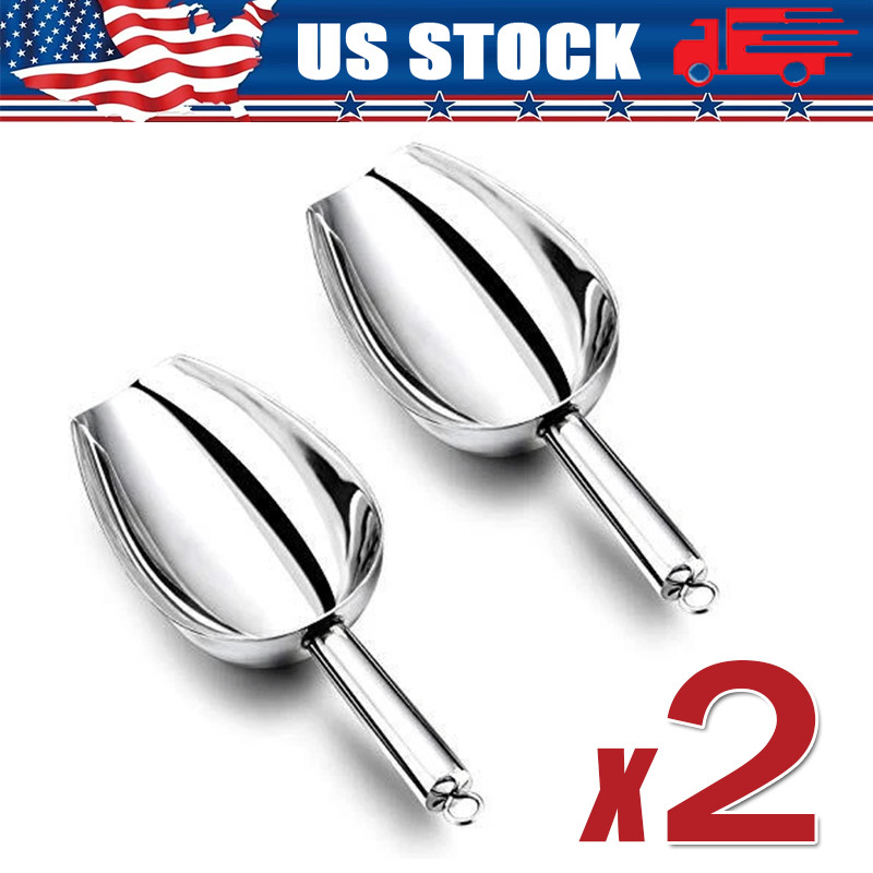 2x Stainless Steel Scoop Bar Ice Candy Dry Goods Popcorn Commercial Scooper 12oz