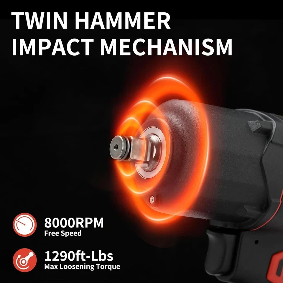 1/2-Inch Composite Air Impact Wrench(A315), Twin Hammer, 1290FT-LBS Max 8000RPM