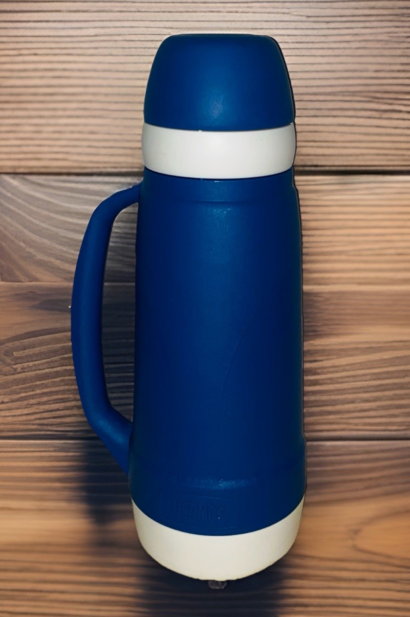 THERMOS 35 Oz Add-A-Cup Insulated Bottle Blue Hot 12 Hrs Cold 24 Hrs NEW