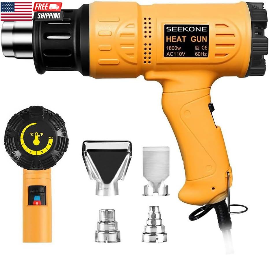 Heat Gun 1800W 122℉-1202℉（50℃- 650℃）Fast Heating Heavy Duty Hot Air Gun Kit Vari