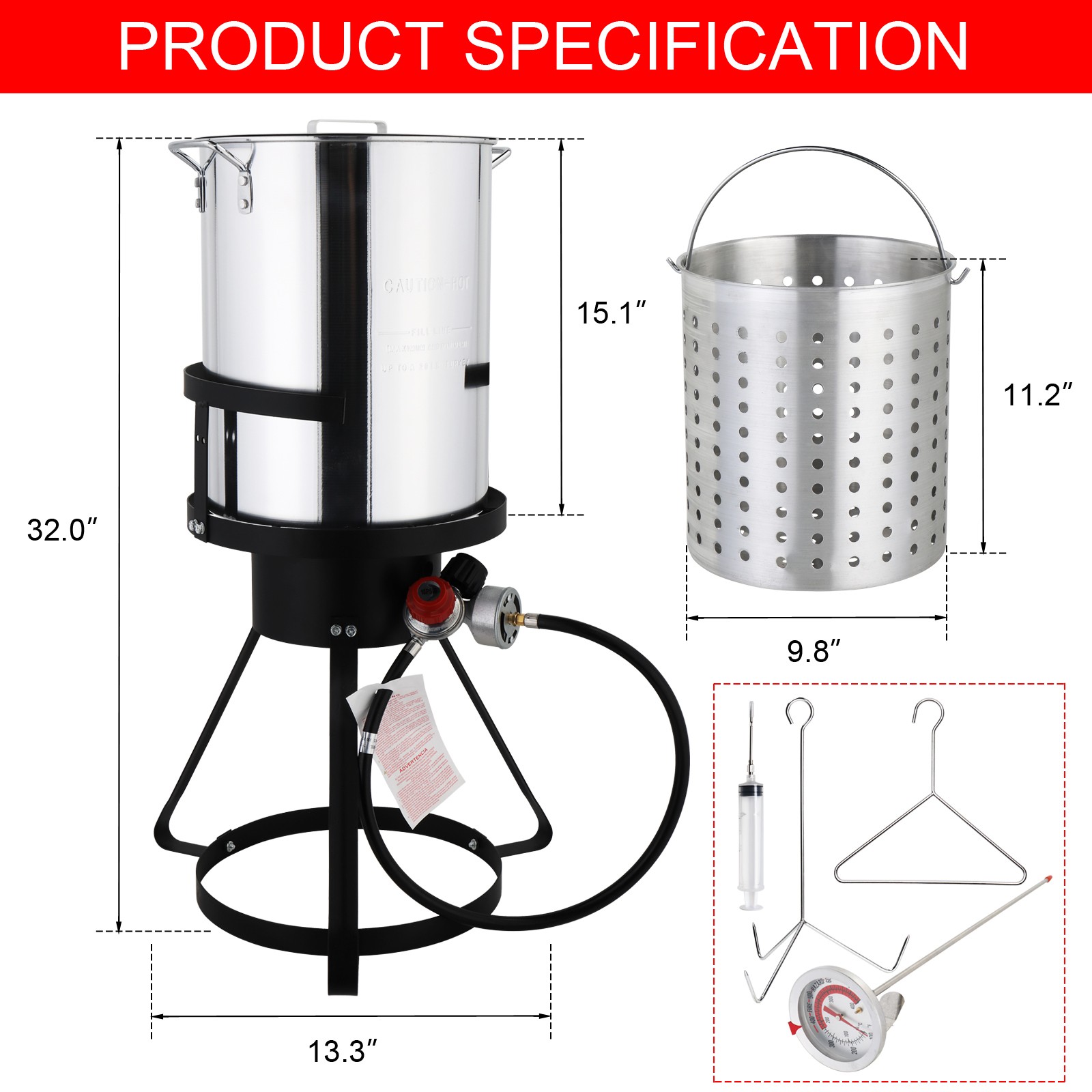 30 QT Aluminum Portable Propane Outdoor Turkey Deep Fryer Pot Set Easy to Clean