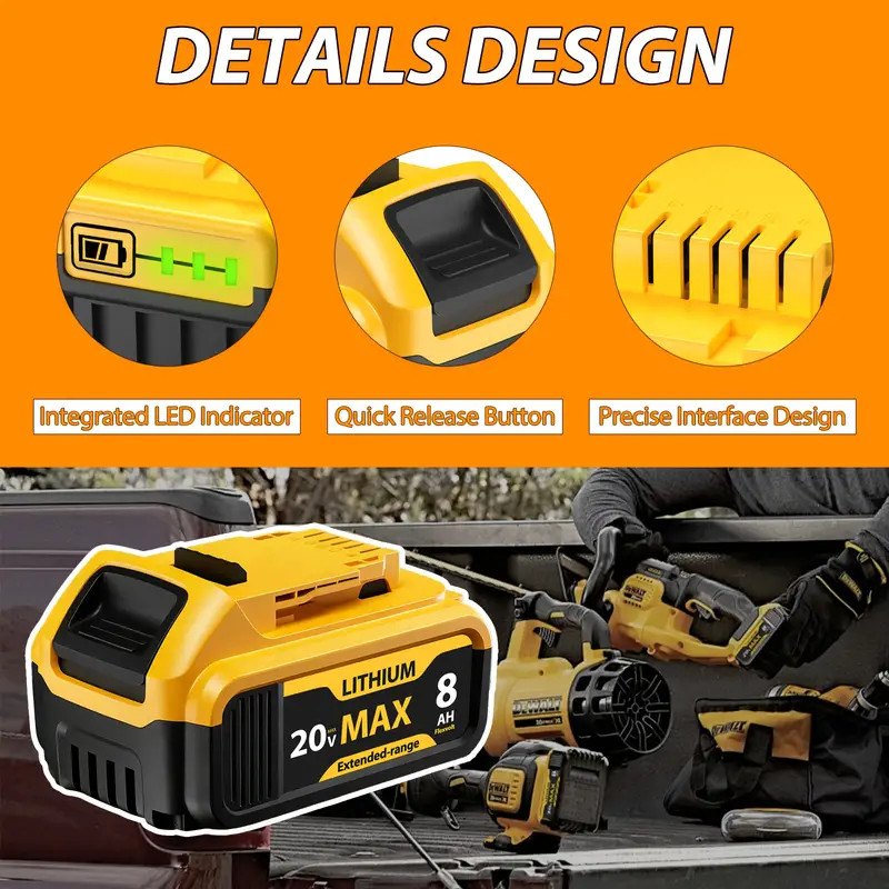 2-Pack 8.0Ah 20V Replacement Li-Ion Battery for Dewalt Cordless Tools – Compatib