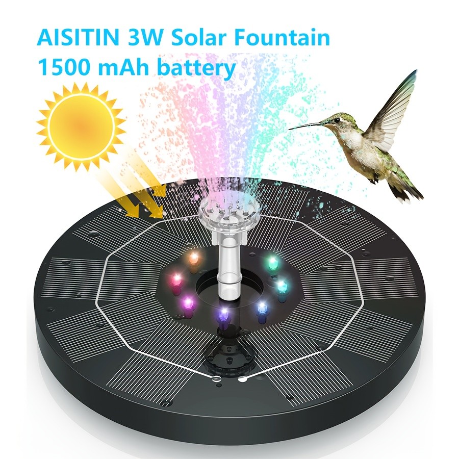 Powered Fountain with LED Light,1500mAh Battery,for DIY Water Features,Bird Bath
