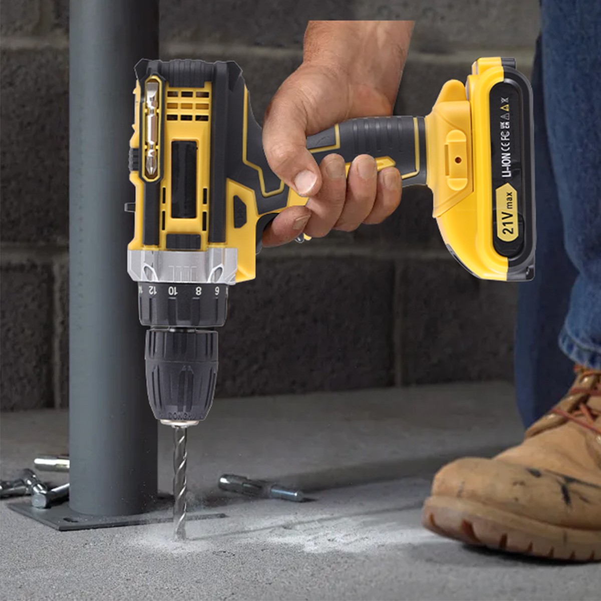 21V 18Nm Cordless Impact Drill Set Electric Screwdriver Driver with 2 Batteries