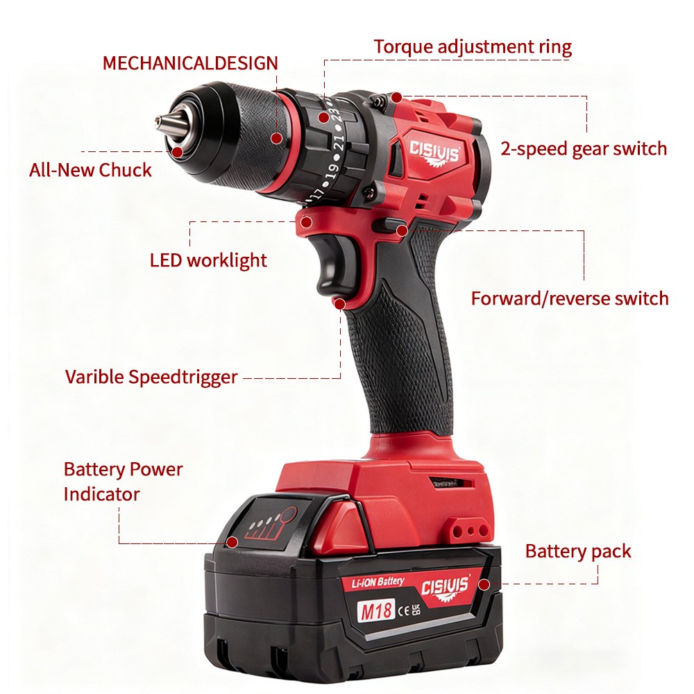 For Milwaukee M18 Battery Cordless Drill Driver Kit With Battery & Charger
