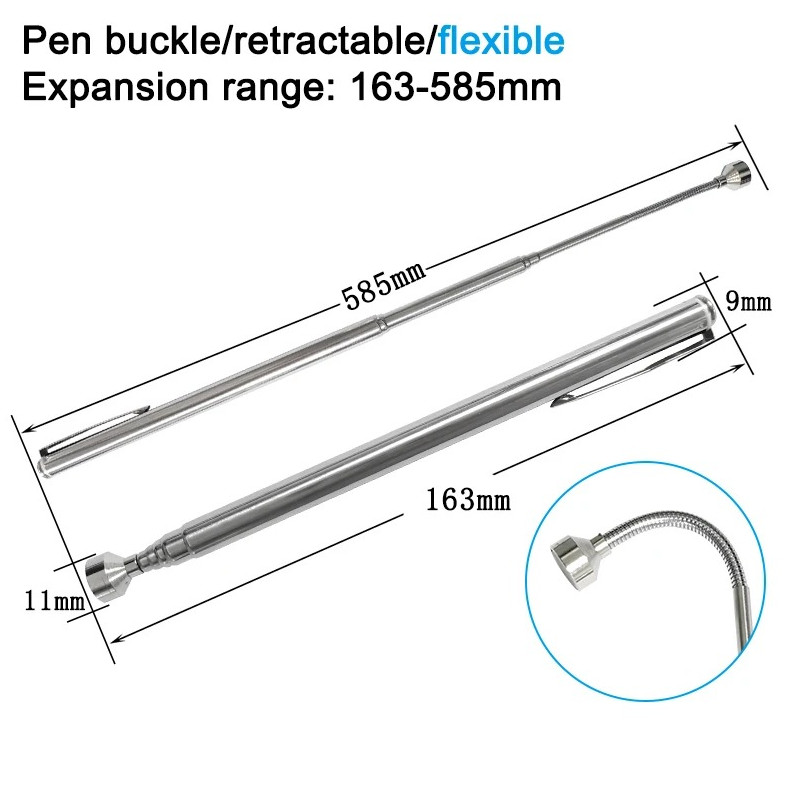 1pc Silver Magnetic Pickup Tool Retractable Rotatable Pen Clip Magnet Rod – NEW