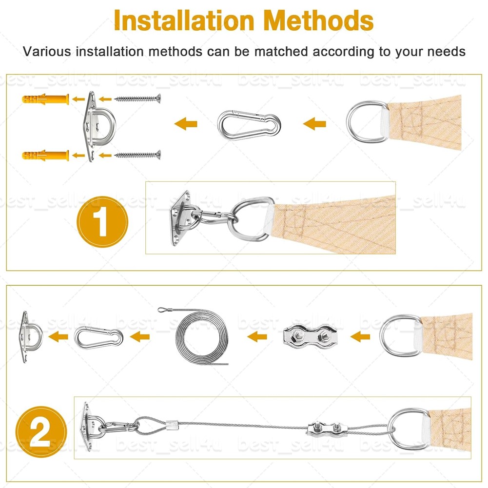 Hardware Kit for Sun Shade Sail Triangle Rectangle Installation Wire Rope Set