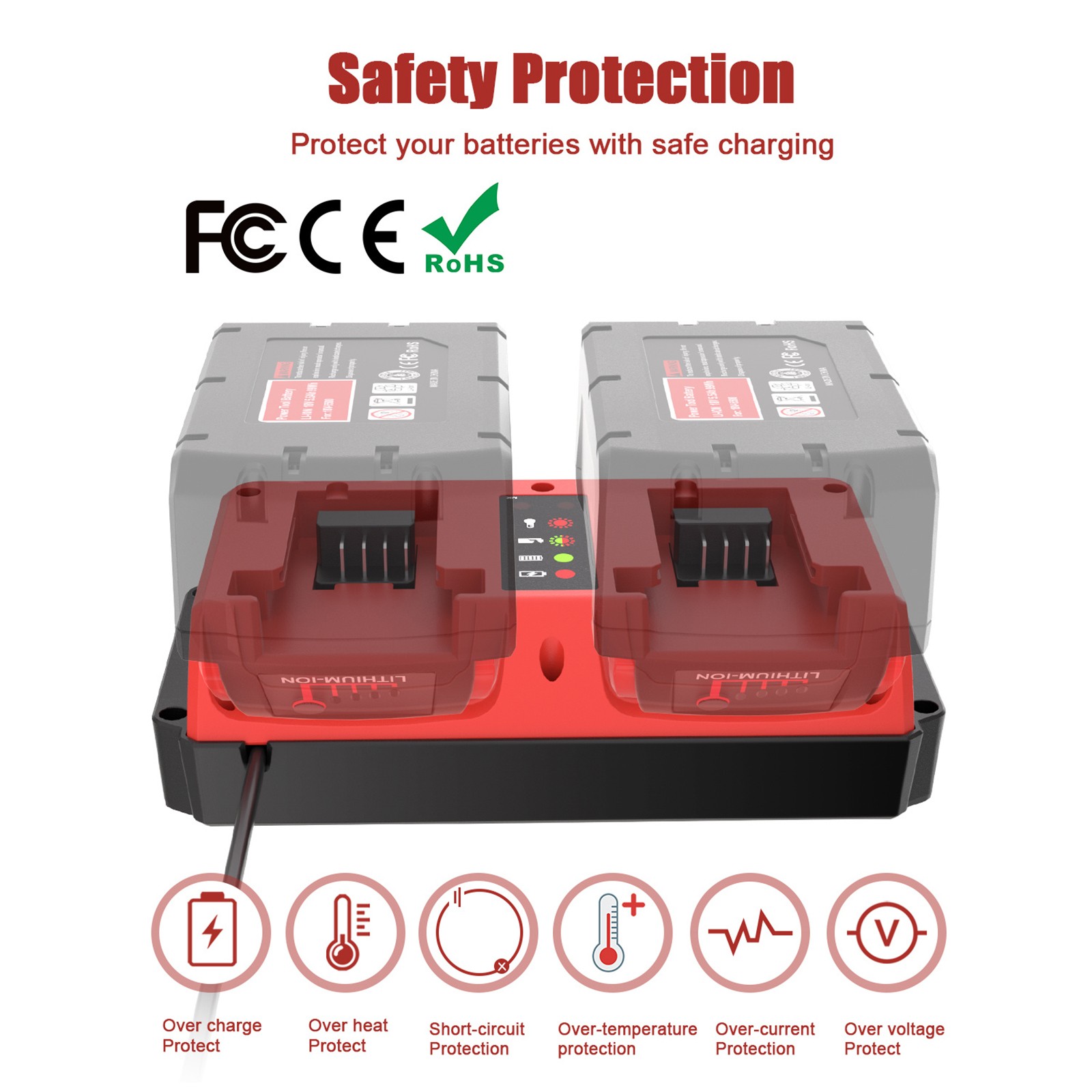 18V Dual Bay Simultaneous Charger for Milwaukee 18V M18 Battery 48-11-1850