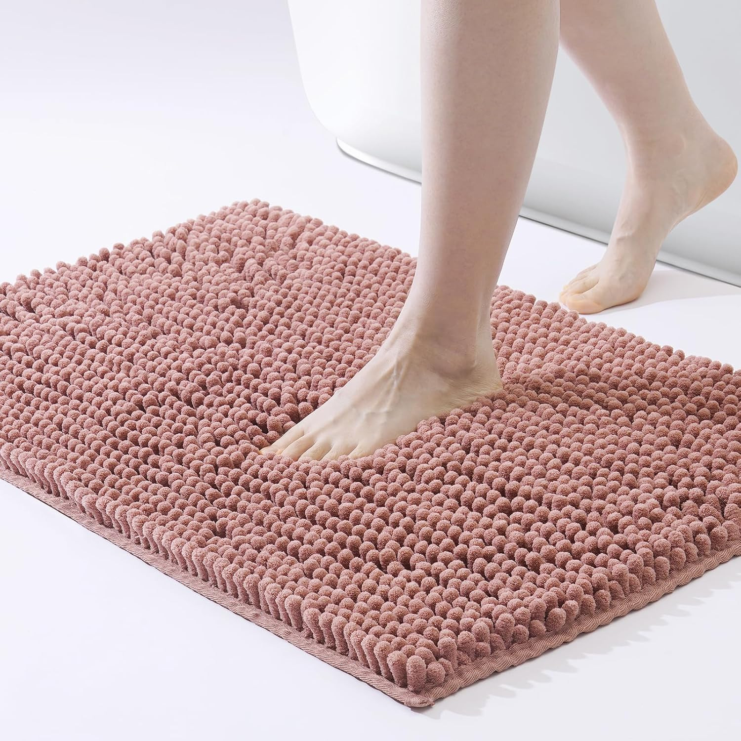 Chenille Bath Mat – Non-Slip Fluffy Shag Bathroom Rug Super Absorbent Microfiber