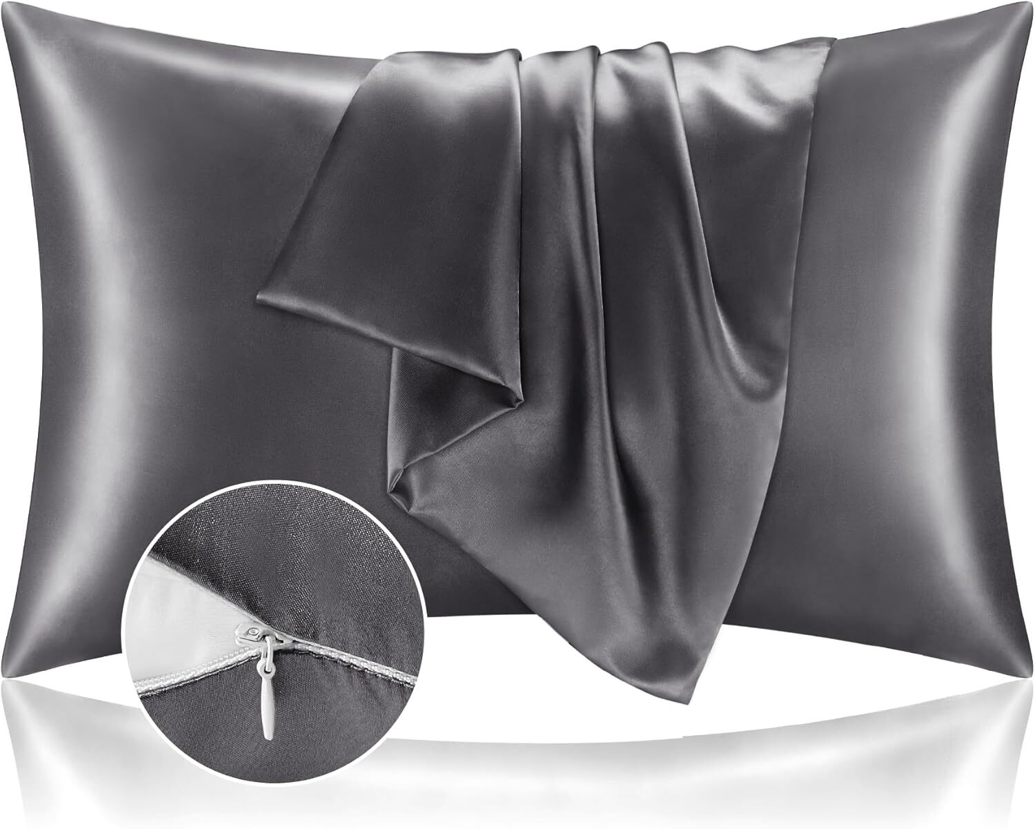 Satin Pillowcase with Zipper 2 Pack Standard Size 20×26 Coral Silk Like Cooling