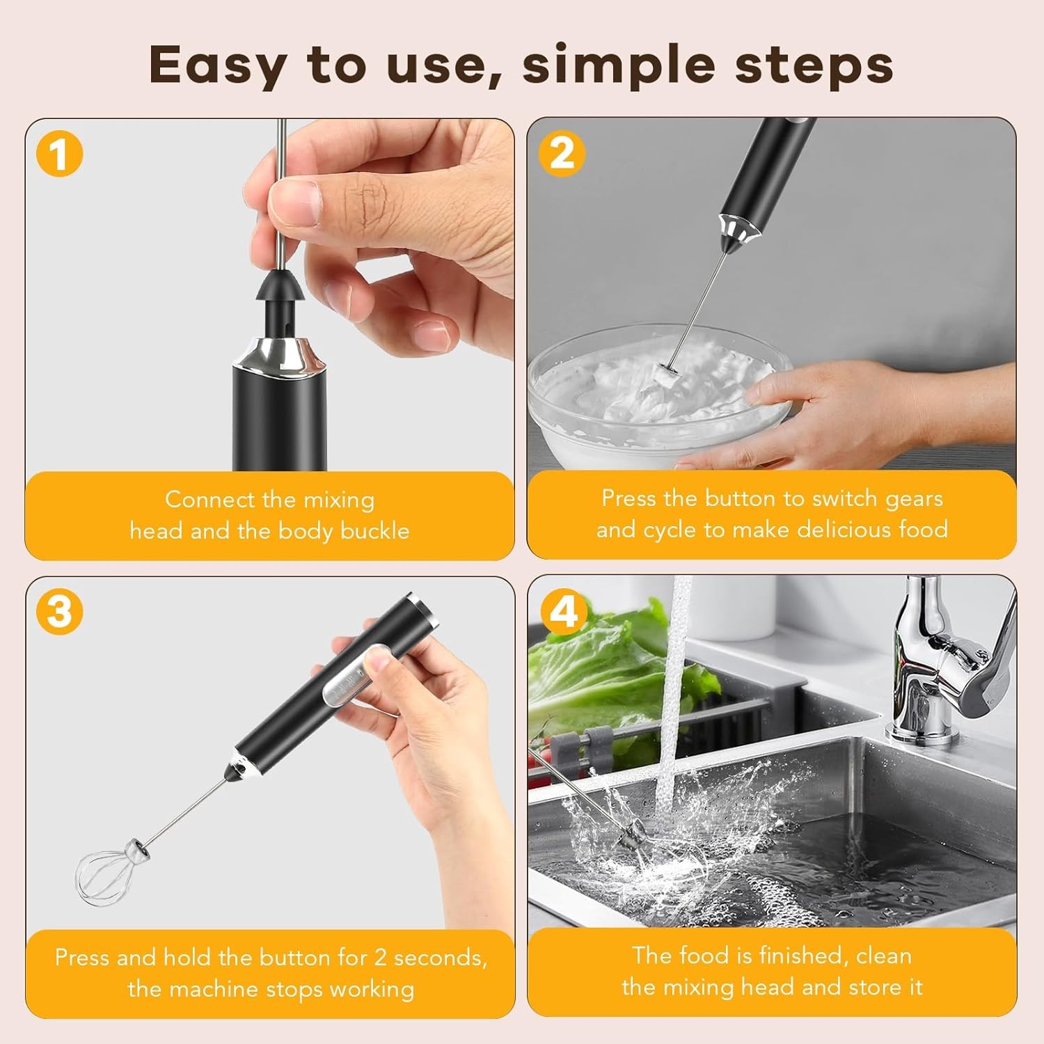 USB Rechargeable Electric Milk Frother Handheld Whisk Mixer Stirrer Coffee New