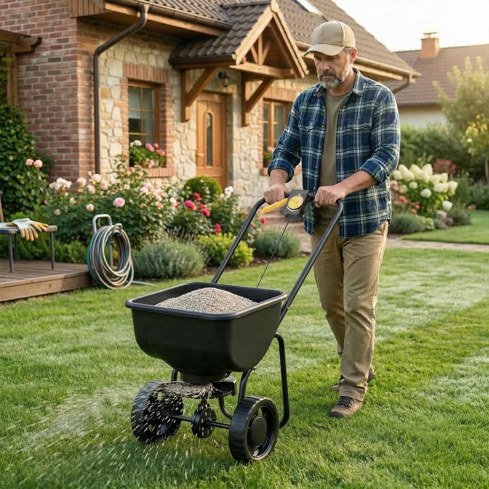 Broadcast Spreader,70LBS Capacity,8 in All Terrain Pneumatic Tires,Hopper Grate