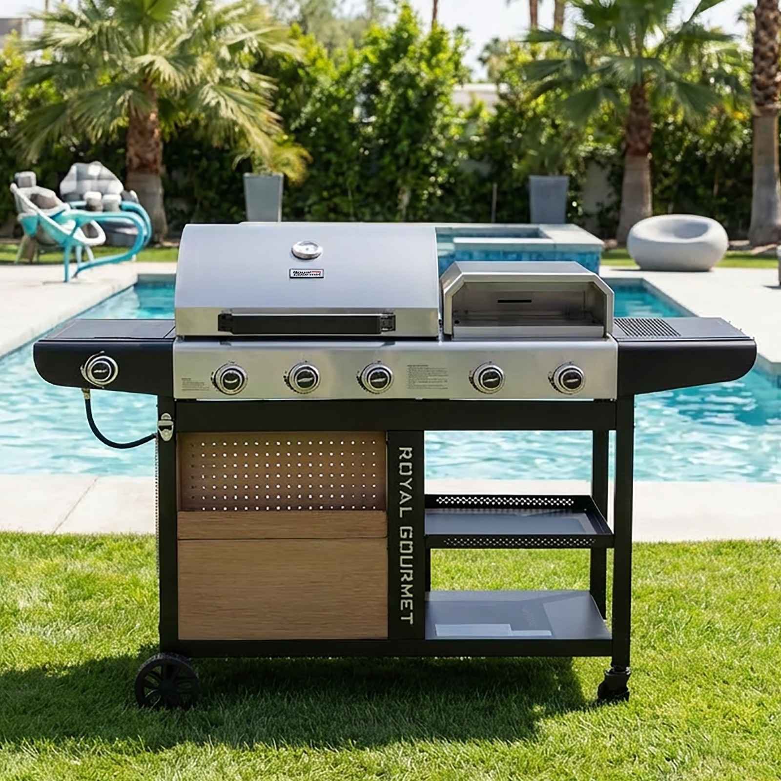 Royal Gourmet Premium Gas Grill and Pizza Oven Combo, with Side Burner