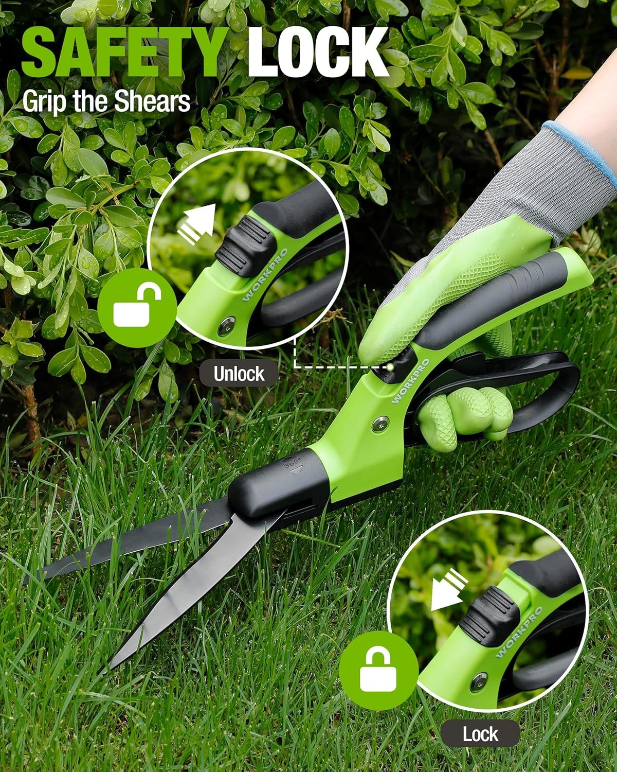 WORKPRO 15″ Grass Shears Handheld Grass Clippers 360° Swivel Blade Grass Cutter