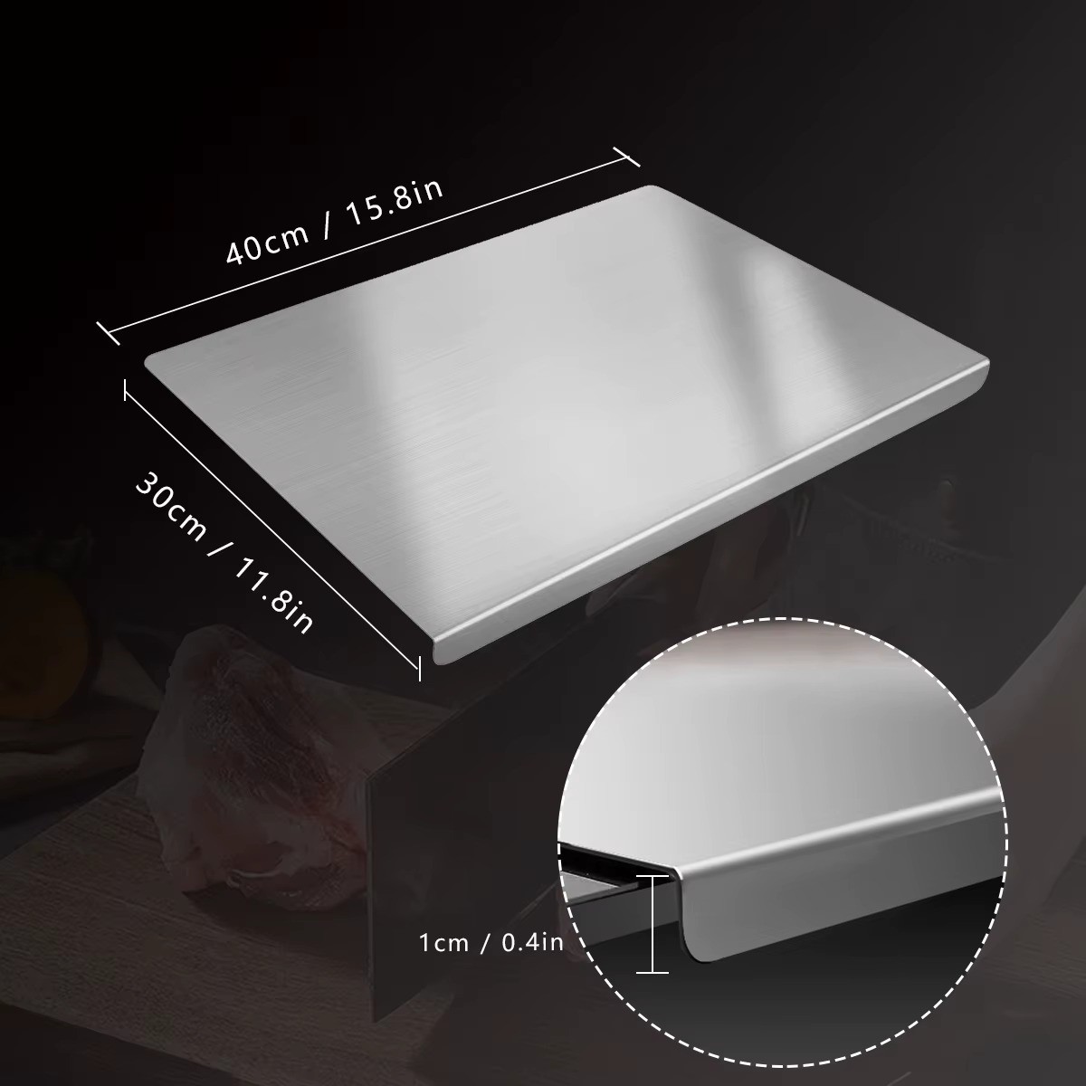 304 Stainless Steel Chopping Board Large with Lid Non Slip for Kitchen Counter.