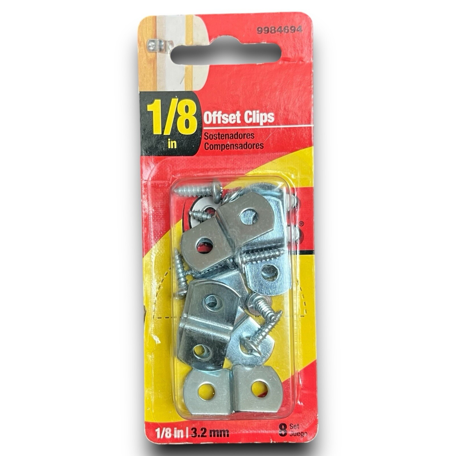 OOK – 1/8 in (3.2mm) Offset Clip with Hardware – 8 Piece – Silver