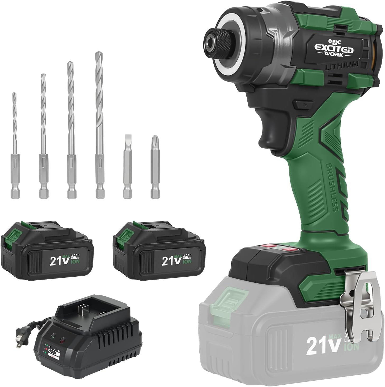 21V Brushless Impact Screwdriver, 230Nm Electric Cordless Driver Set with Dual